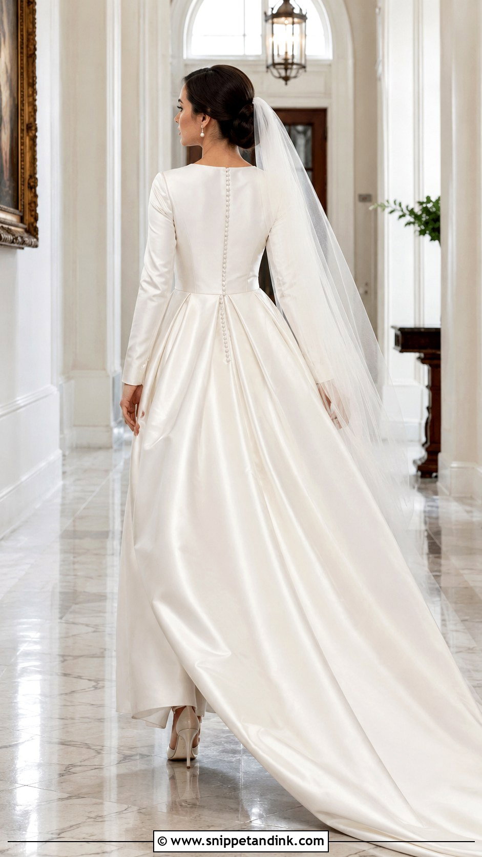Long Sleeve Satin Wedding Dress With Button Back - Snippet and Ink - 25 Long Sleeve Satin Wedding Dress Ideas