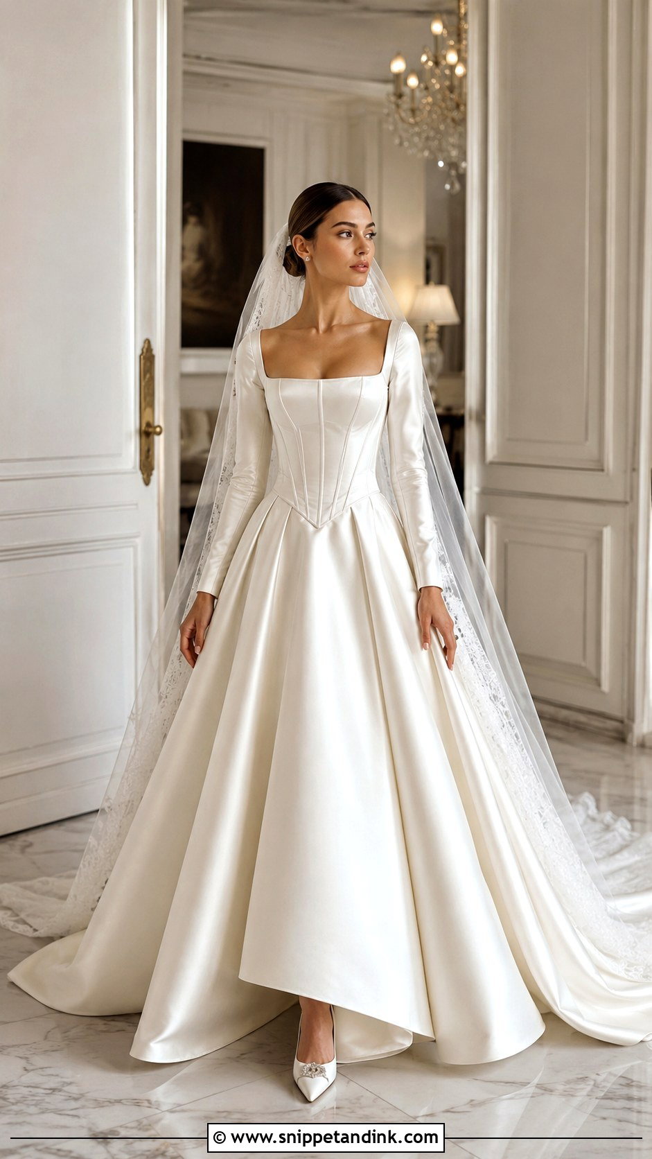 Long Sleeve Satin Wedding Dress With Corset Bodice - Snippet and Ink - 25 Long Sleeve Satin Wedding Dress Ideas