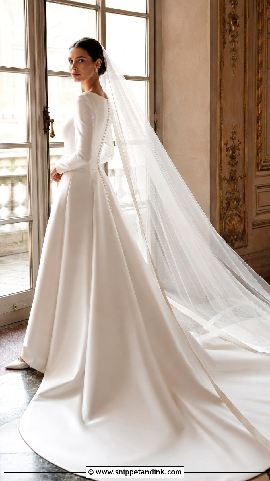 Long Sleeve Satin Wedding Dress With Covered Buttons - Snippet and Ink - 20 Classy Elegant Satin Wedding Dress Ideas