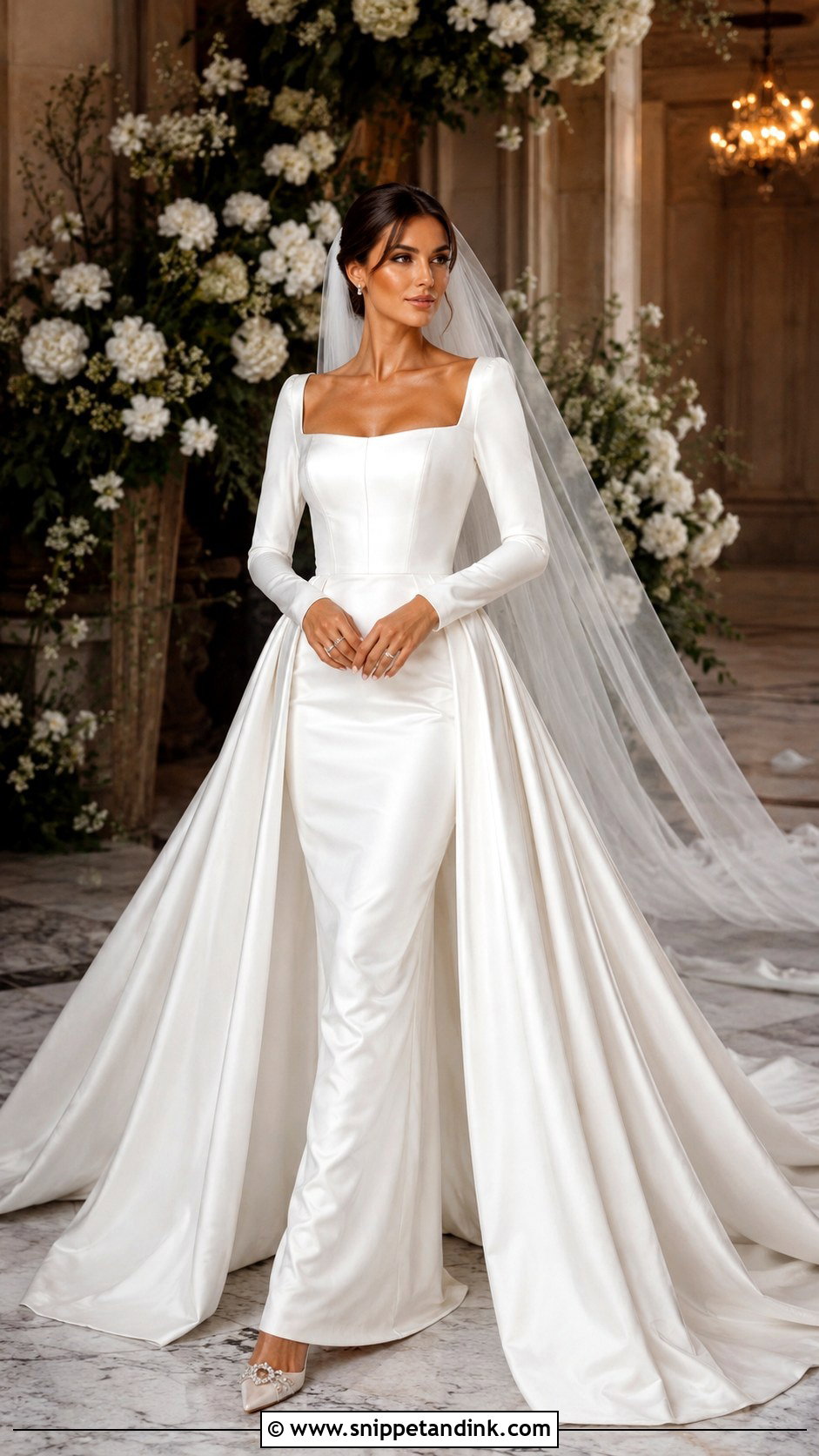 Long Sleeve Satin Wedding Dress With Detachable Skirt - Snippet and Ink - 25 Long Sleeve Satin Wedding Dress Ideas
