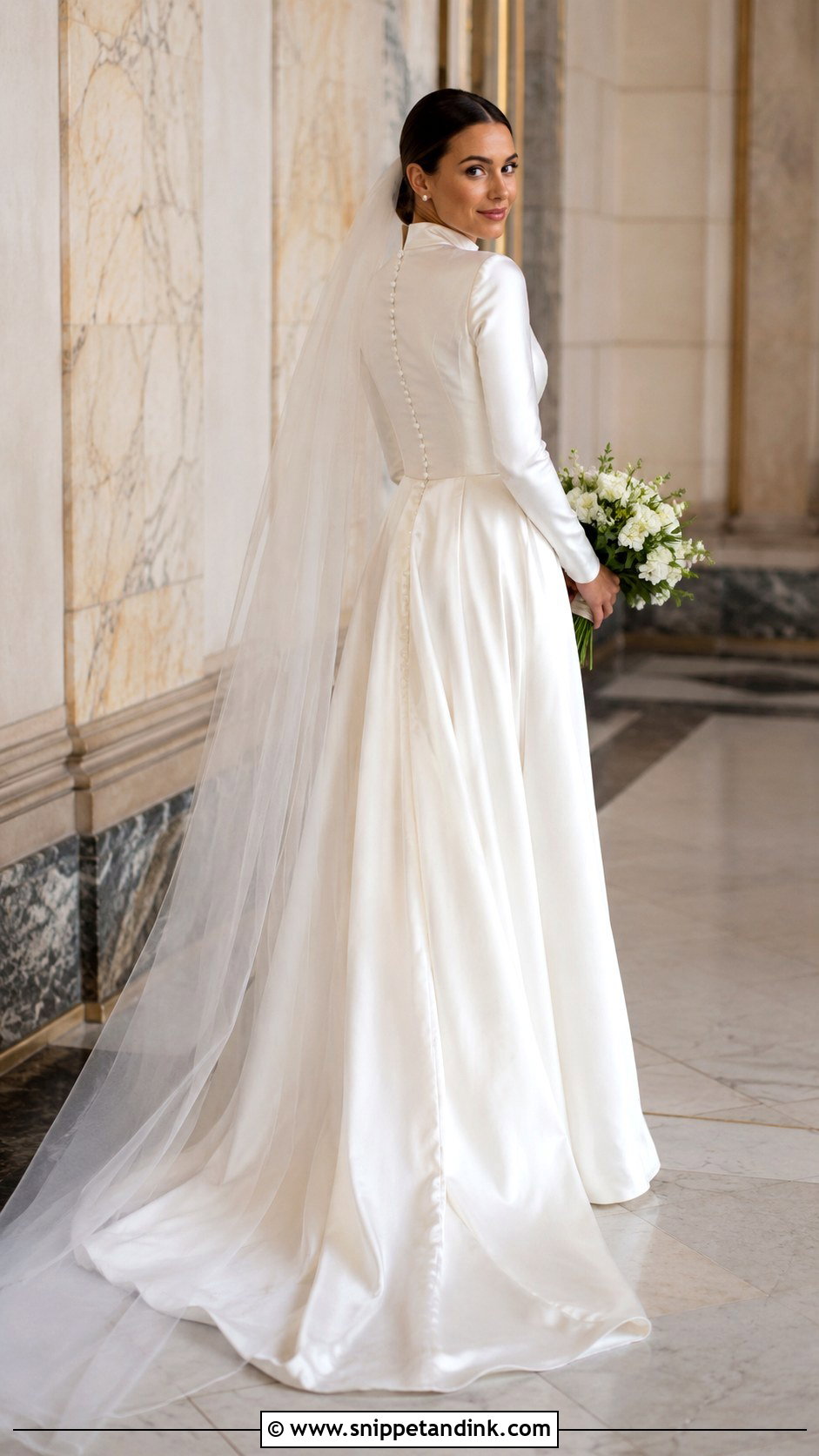 Long Sleeve Satin Wedding Dress With High Neck - Snippet and Ink - 25 Long Sleeve Satin Wedding Dress Ideas