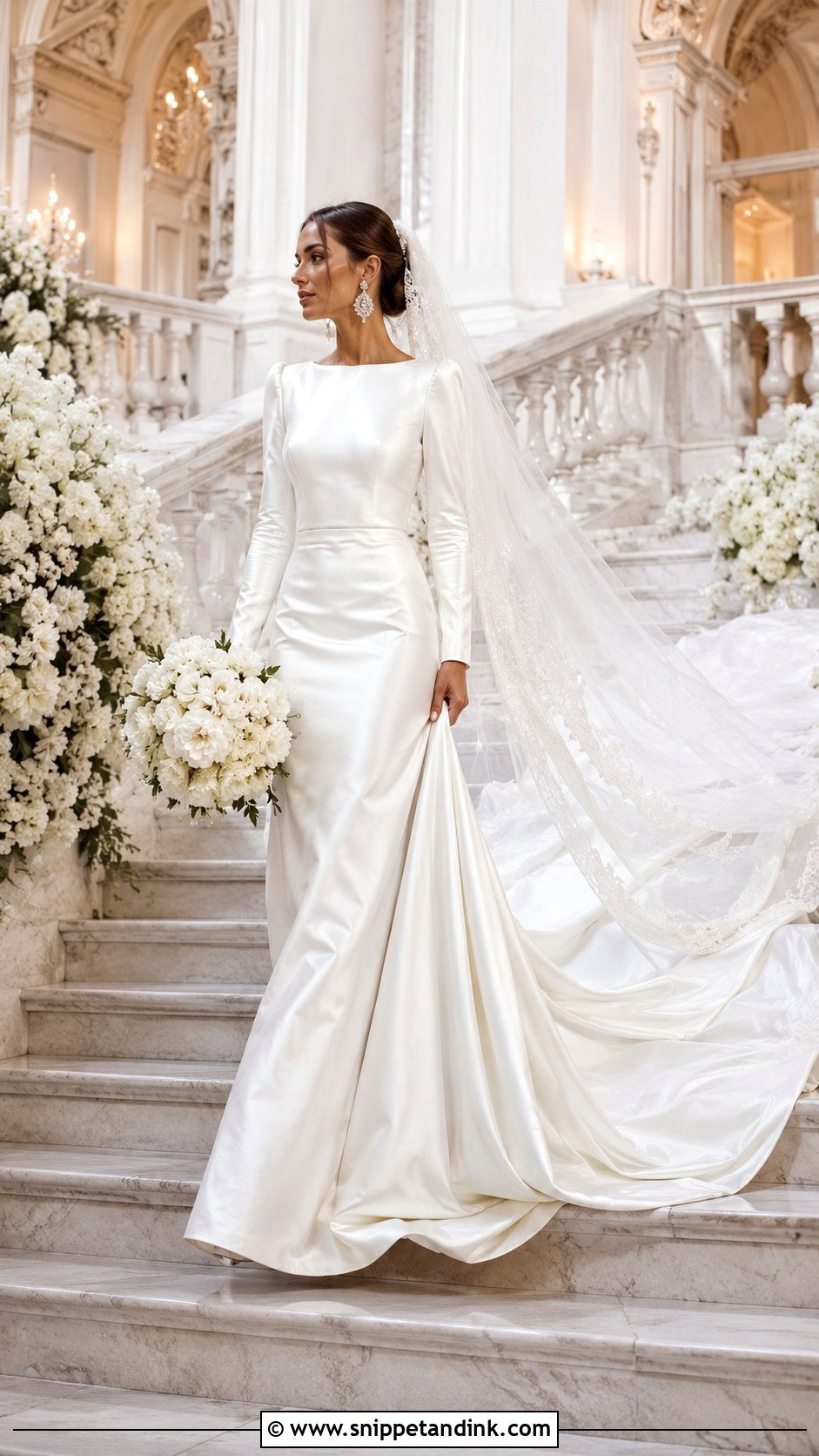 Long Sleeve Satin Wedding Dress With Long Train - Snippet and Ink - 25 Long Sleeve Satin Wedding Dress Ideas