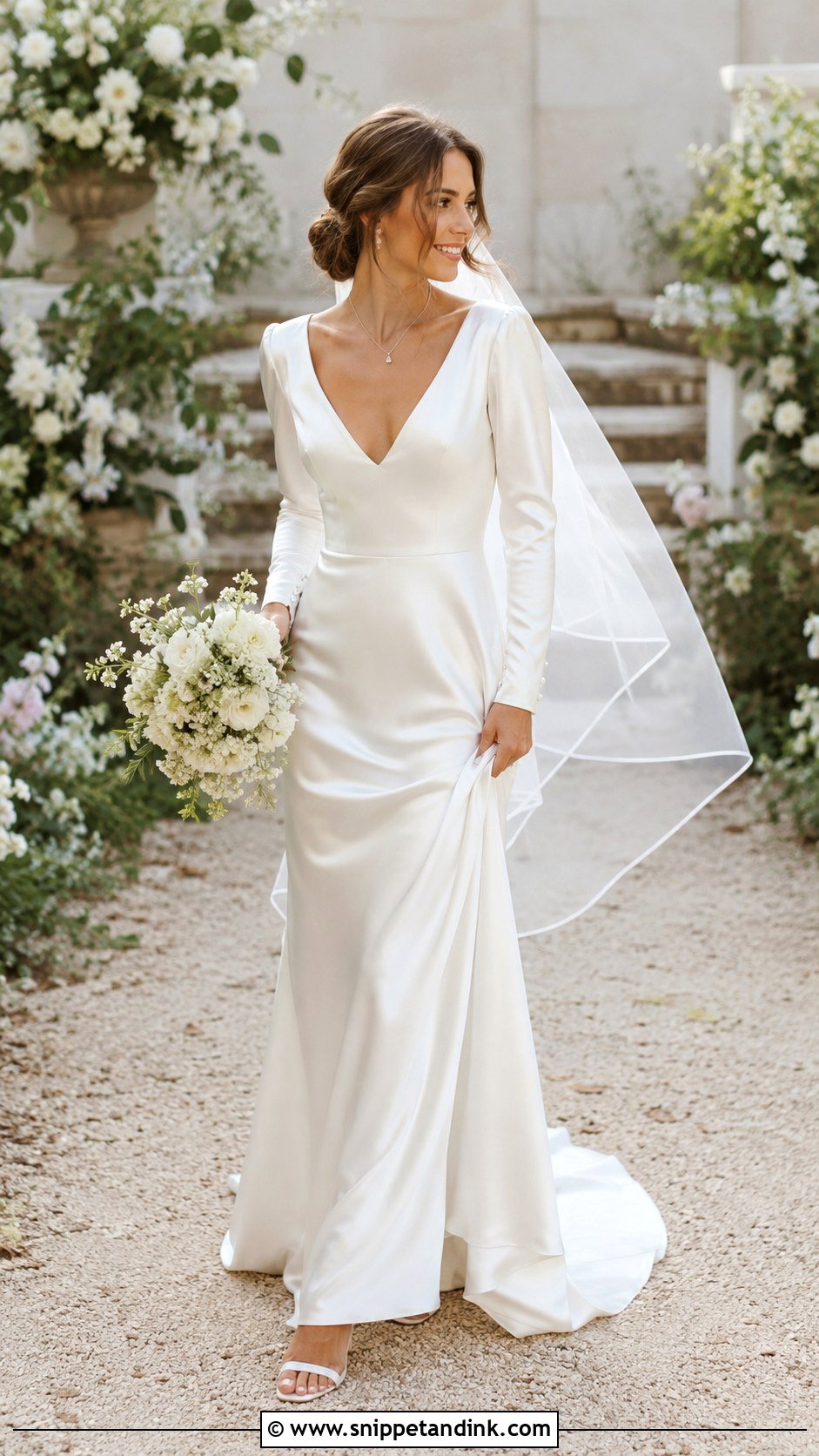Long Sleeve Satin Wedding Dress With V Neck - Snippet and Ink - 25 Long Sleeve Satin Wedding Dress Ideas