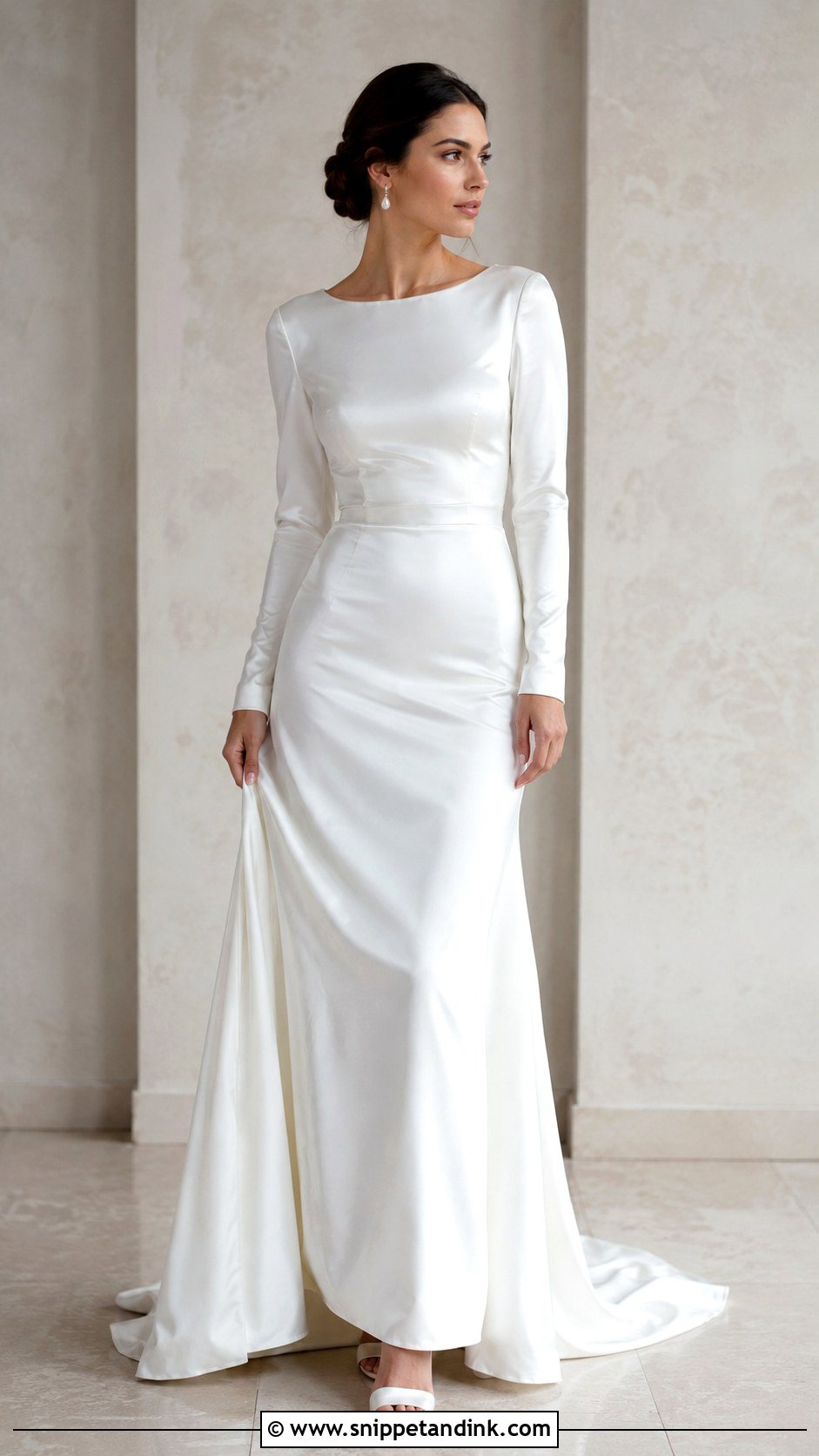 Long Sleeve Satin Wedding Gown - Snippet and Ink - 30 Satin Wedding Gown Ideas