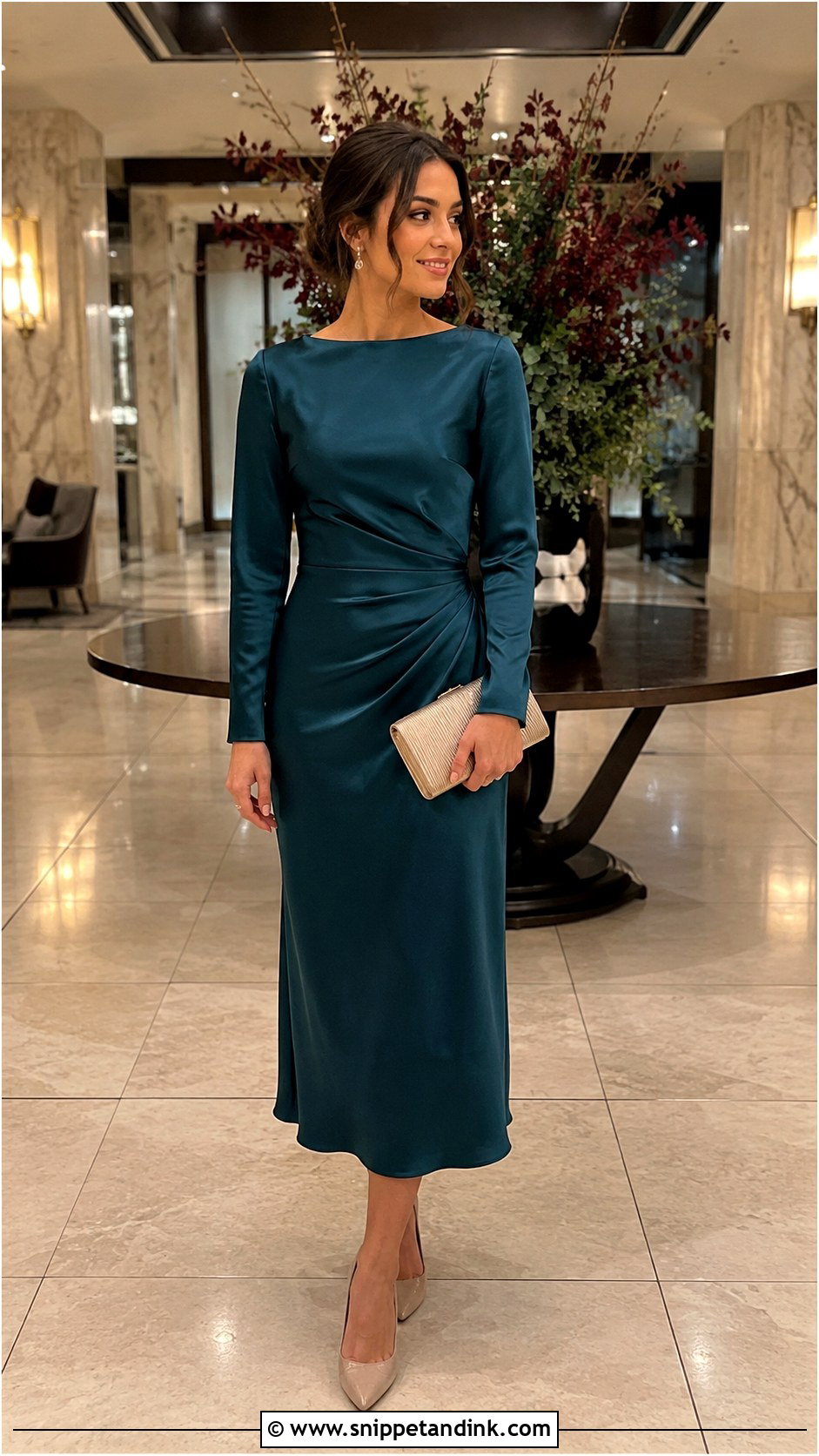 Long Sleeve Satin Wedding Guest Dress - Snippet and Ink - 25 November Wedding Dress Ideas