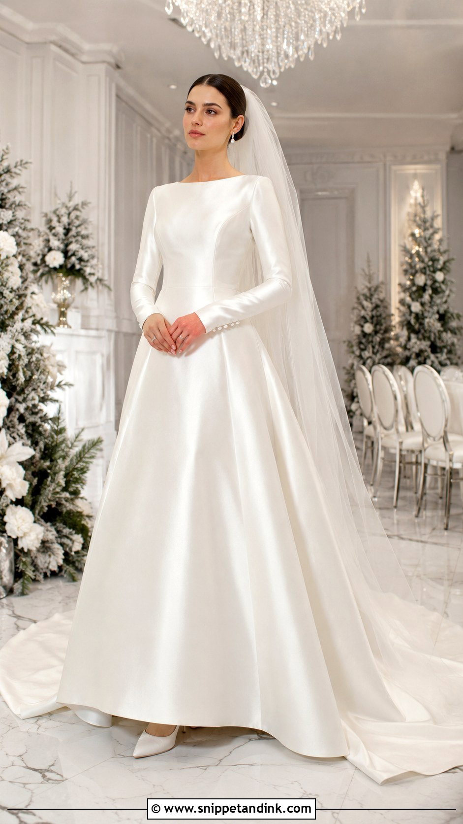 Long Sleeve Satin Winter Bridal Dress - Snippet and Ink - 25 Winter Bridal Dress Ideas