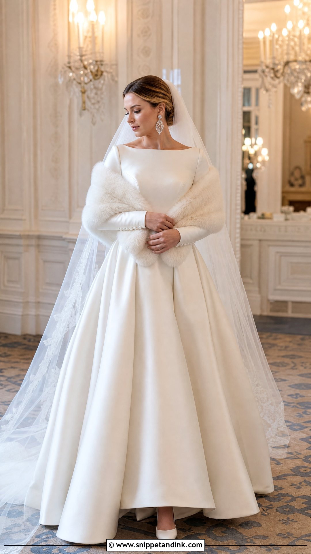 Long Sleeve Satin Winter Bride Outfit - Snippet and Ink - 20 Winter Bride Outfits