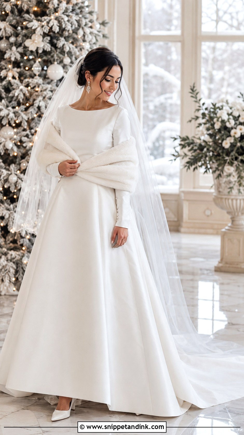 Long Sleeve Satin Winter Wedding Dress - Snippet and Ink - 20 Romantic Wedding Dress with Sleeves