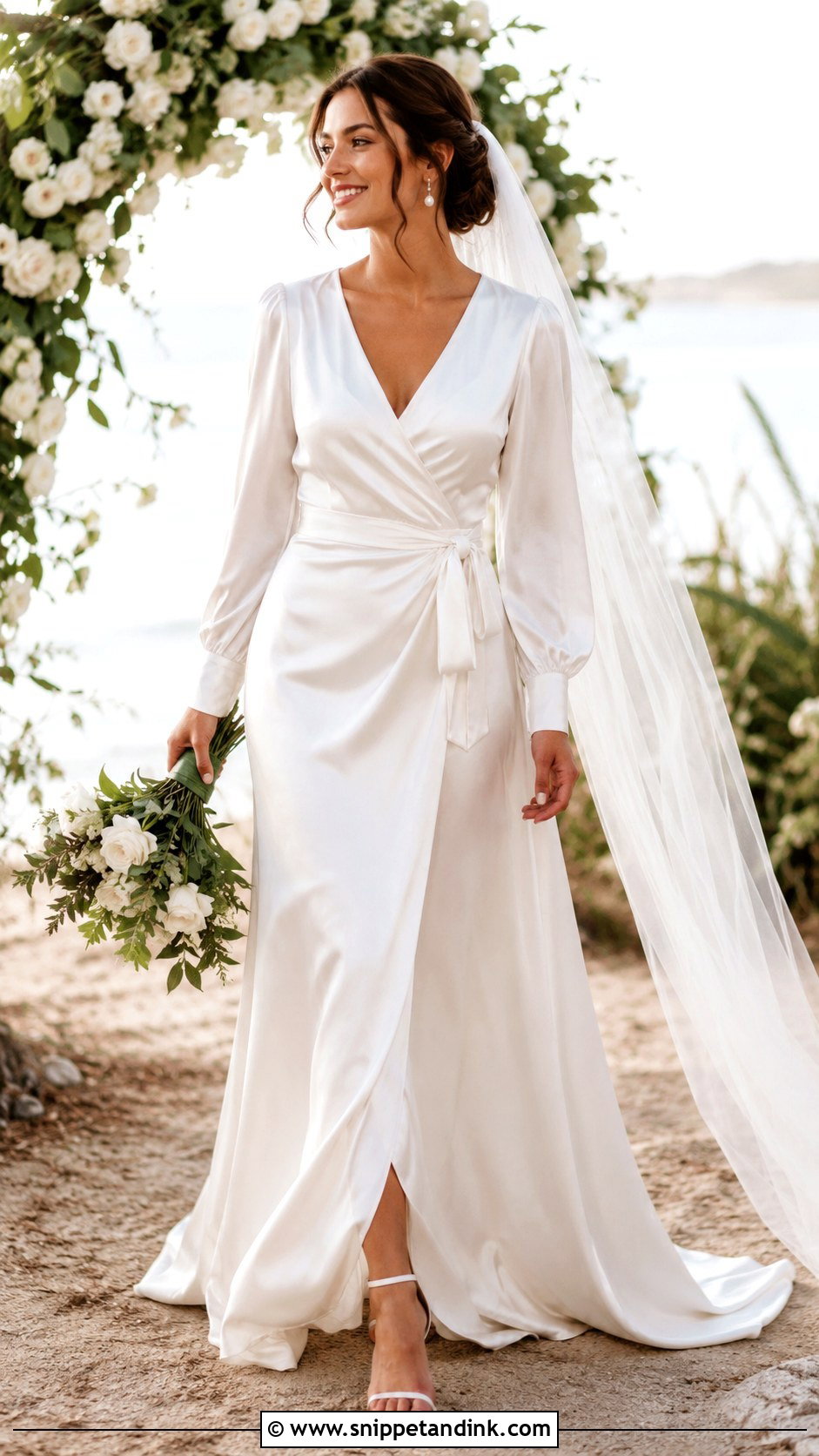 Long Sleeve Satin Wrap Wedding Dress - Snippet and Ink - 25 Long Sleeve Satin Wedding Dress Ideas