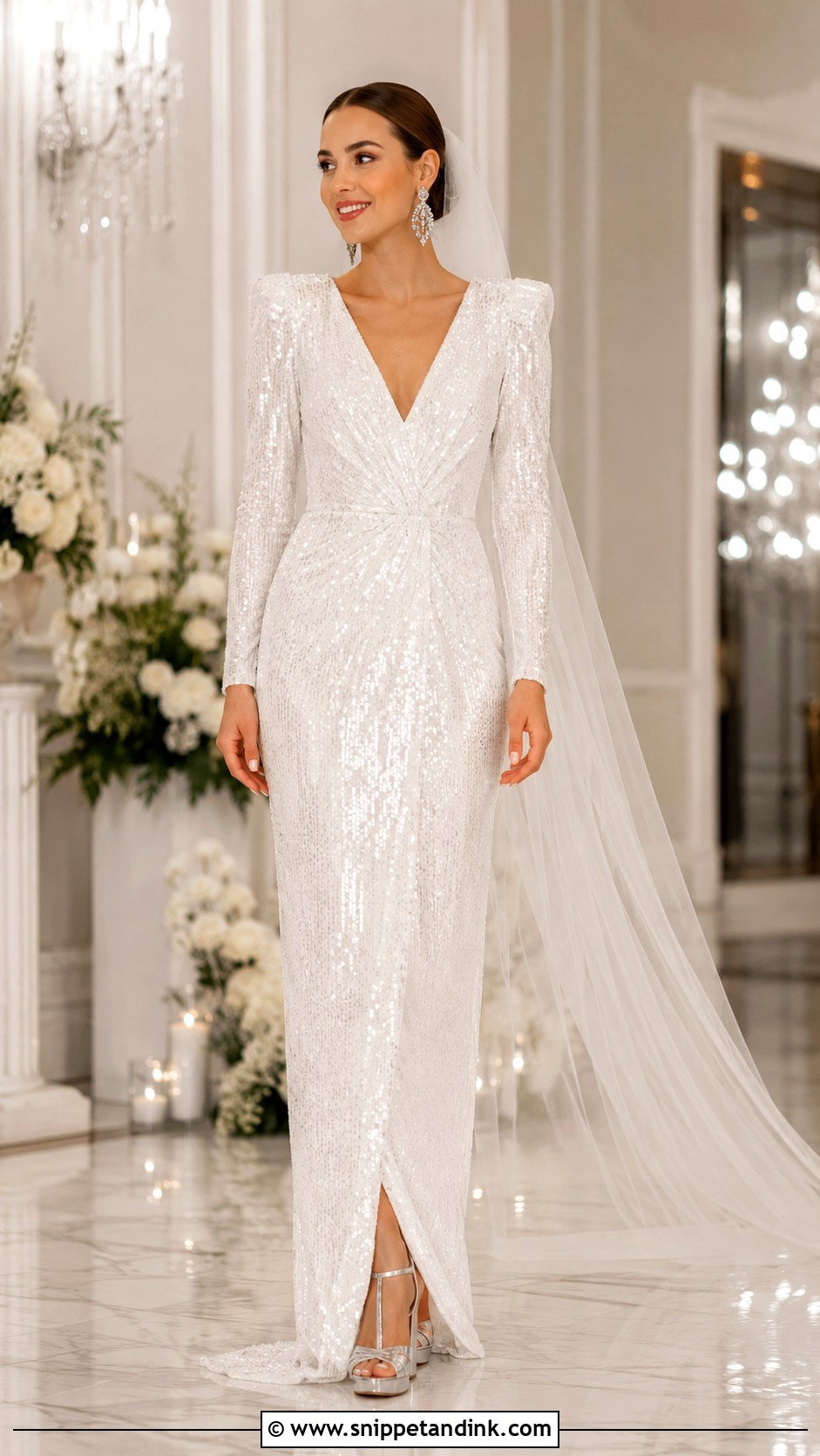 Long Sleeve Sequin Disco Wedding Dress - Snippet and Ink - 20 Disco Wedding Dress Ideas