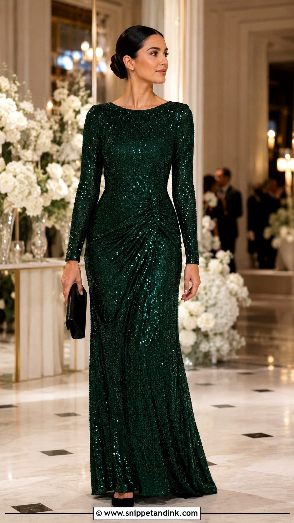Long Sleeve Sequin Gown For Formal Wedding - Snippet and Ink - 20 Formal Wedding Attire Women Ideas