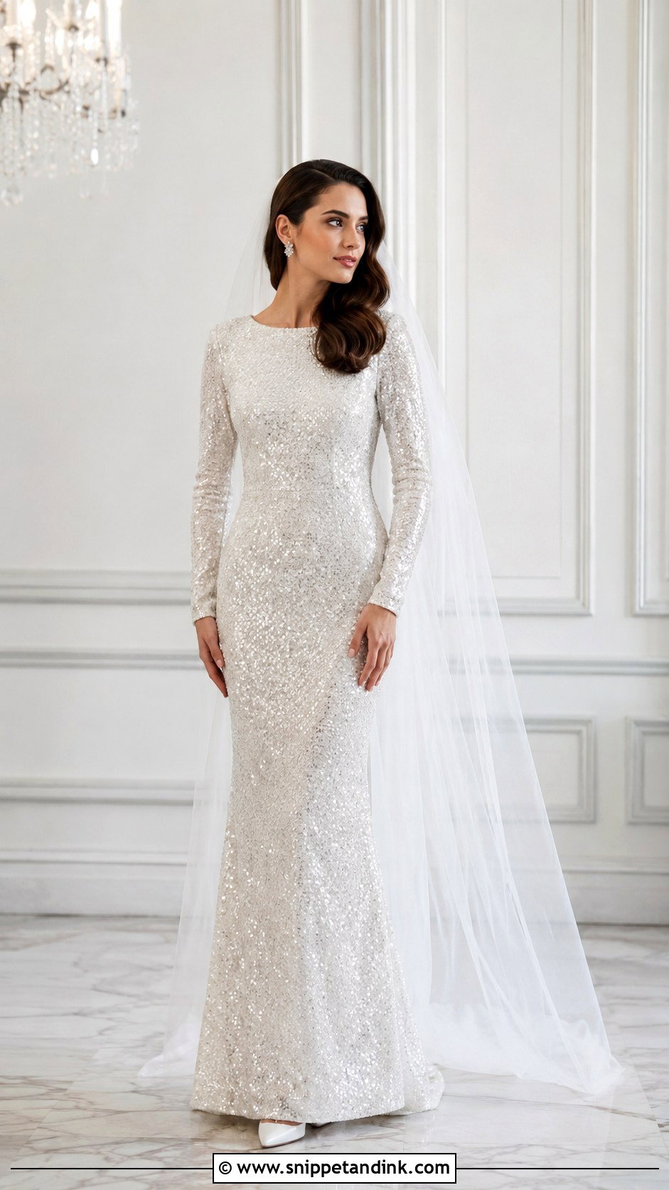 Long Sleeve Sequin Wedding Dress - Snippet and Ink - 20 Glam Wedding Dresses