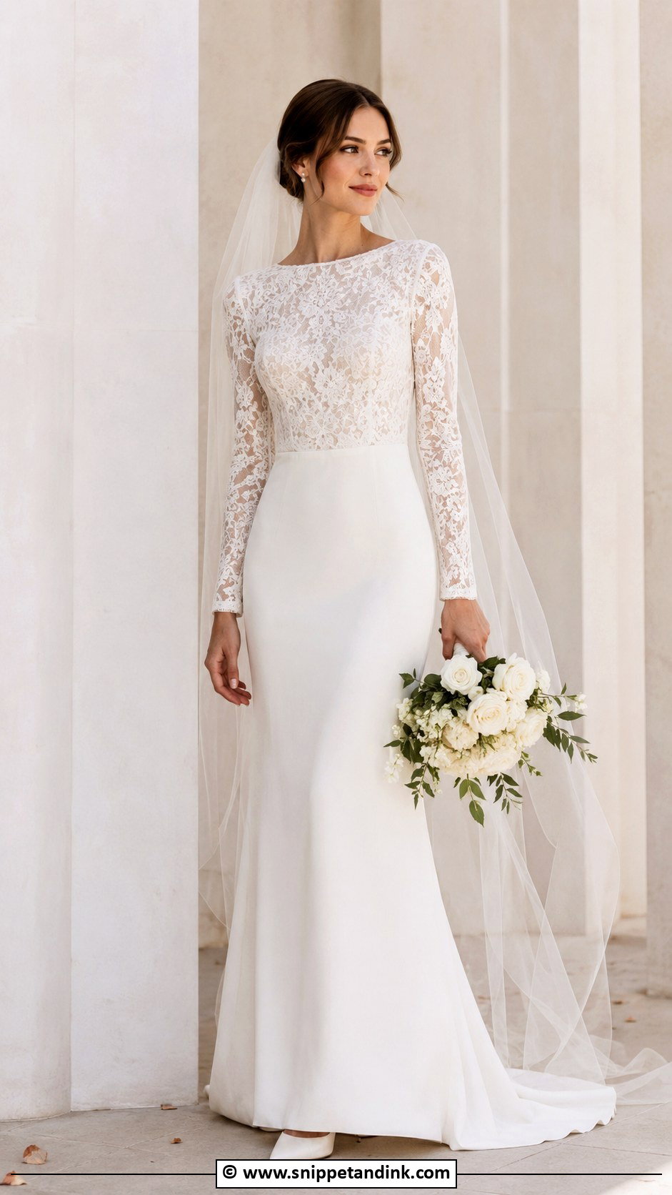 Long Sleeve Sheath Wedding Dress - Snippet and Ink - 30 Sheath Wedding Dress Ideas