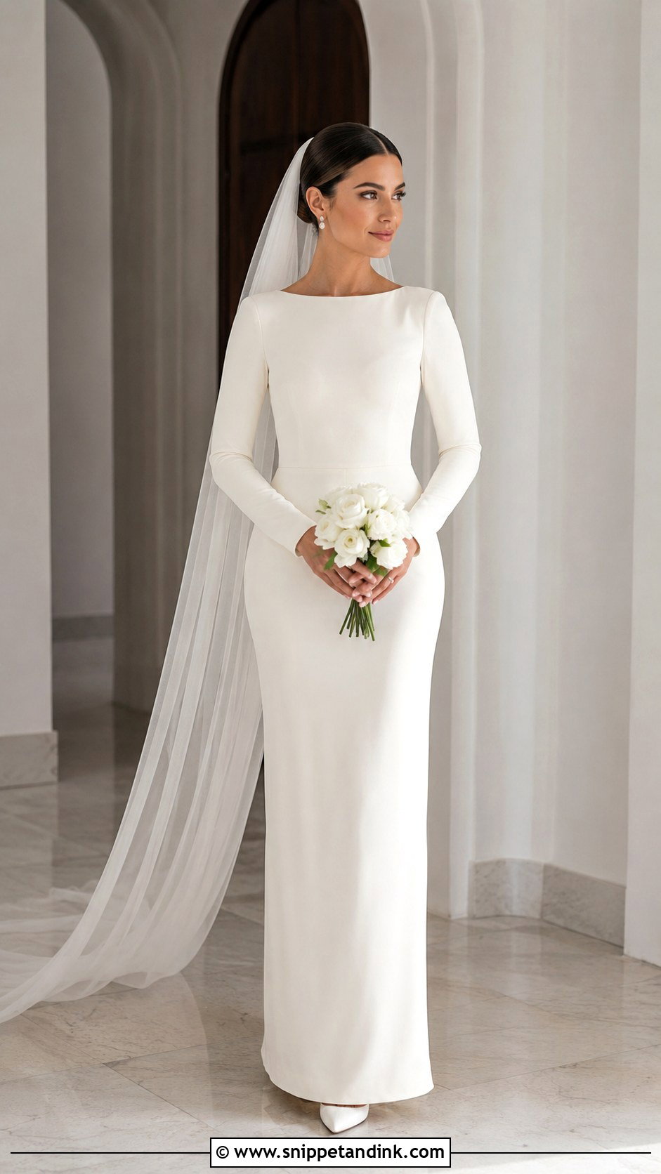 Long Sleeve Sheath Wedding Dress - Snippet and Ink - 25 Simple Modest Wedding Dresses