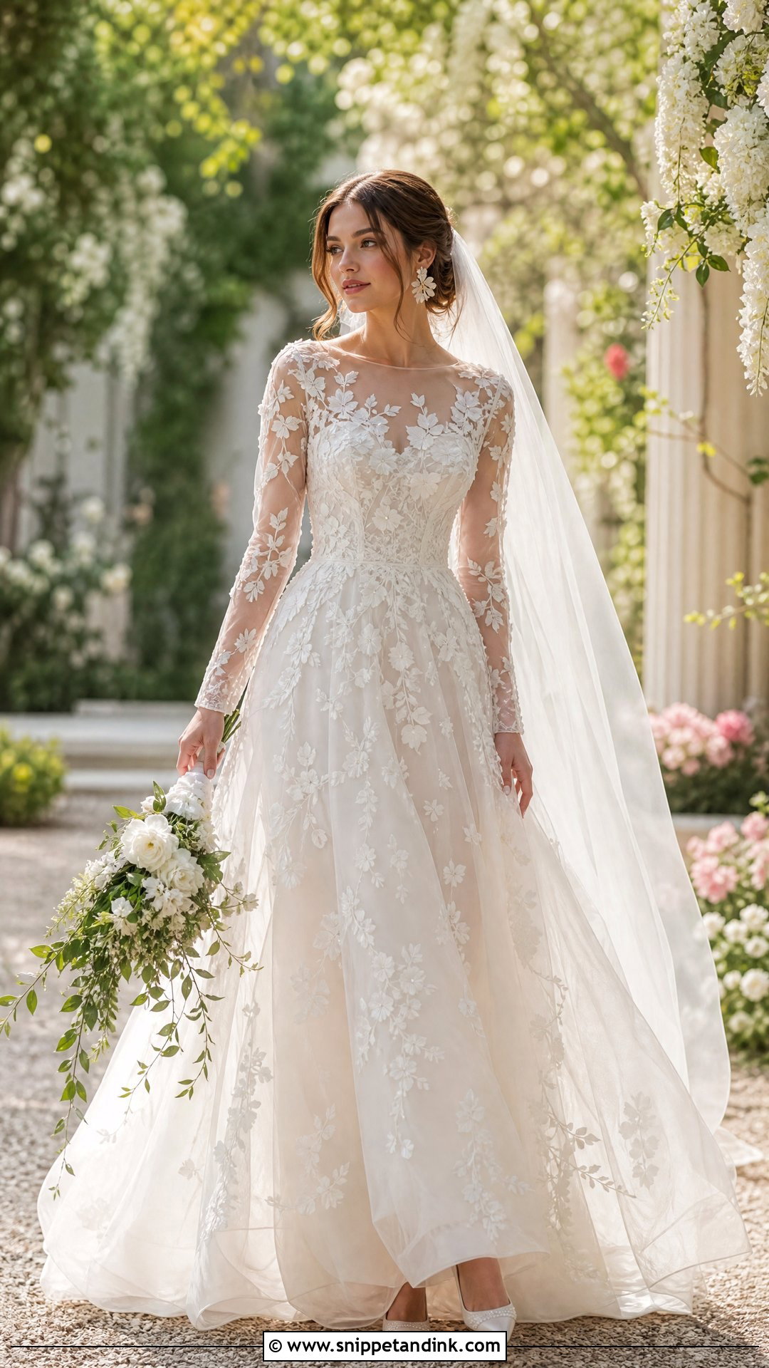 Long Sleeve Silk Organza Wedding Dress With Floral Appliques - Snippet and Ink - 20 Silk Organza Wedding Dress Ideas