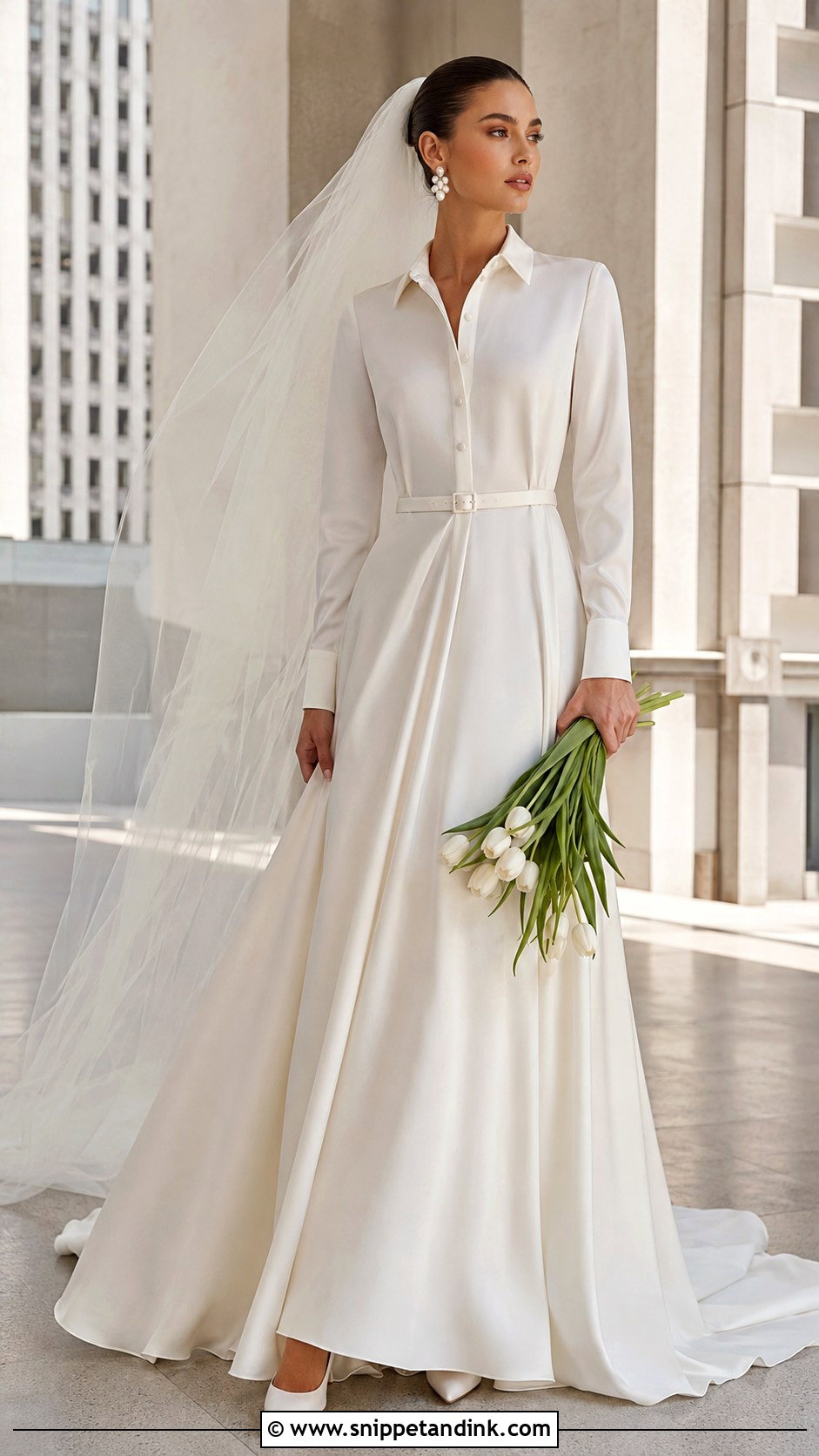 Long Sleeve Silk Shirt Wedding Dress - Snippet and Ink - 20 Long Sleeve Silk Wedding Dress Ideas