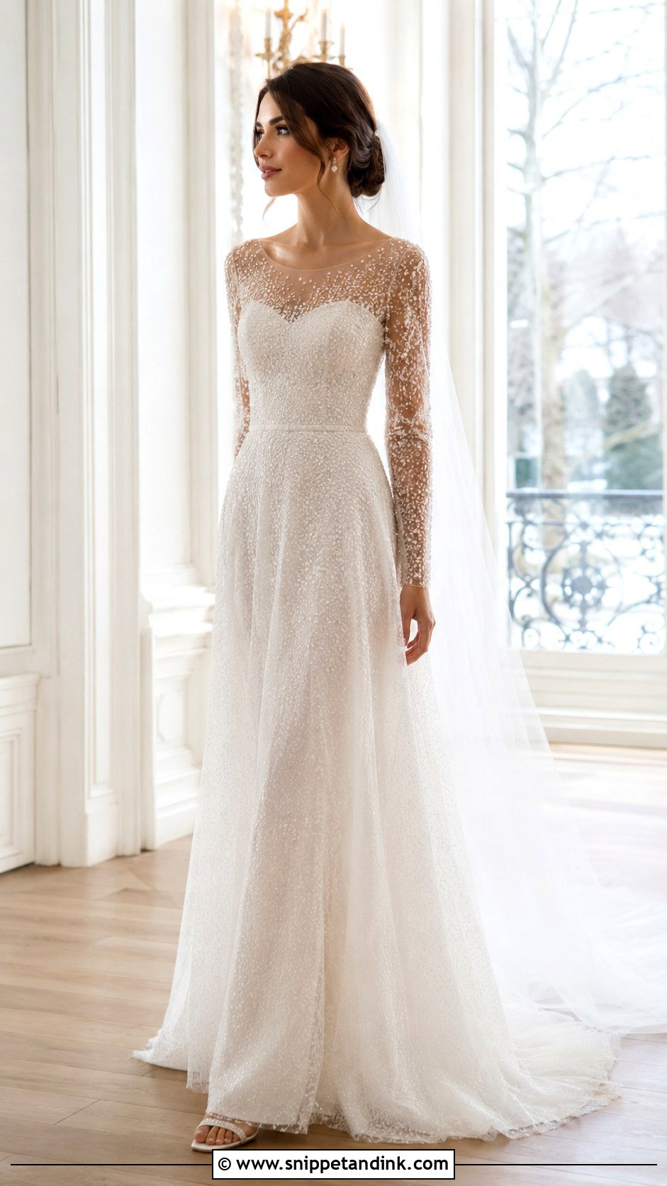 Long Sleeve Sparkle Wedding Dress - Snippet and Ink - 20 Bling Sparkle Wedding Dresses
