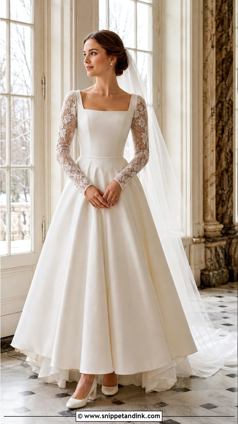 Long Sleeve Square Neck A Line Wedding Dress - Snippet and Ink - 20 Square Neck a Line Wedding Dress Ideas