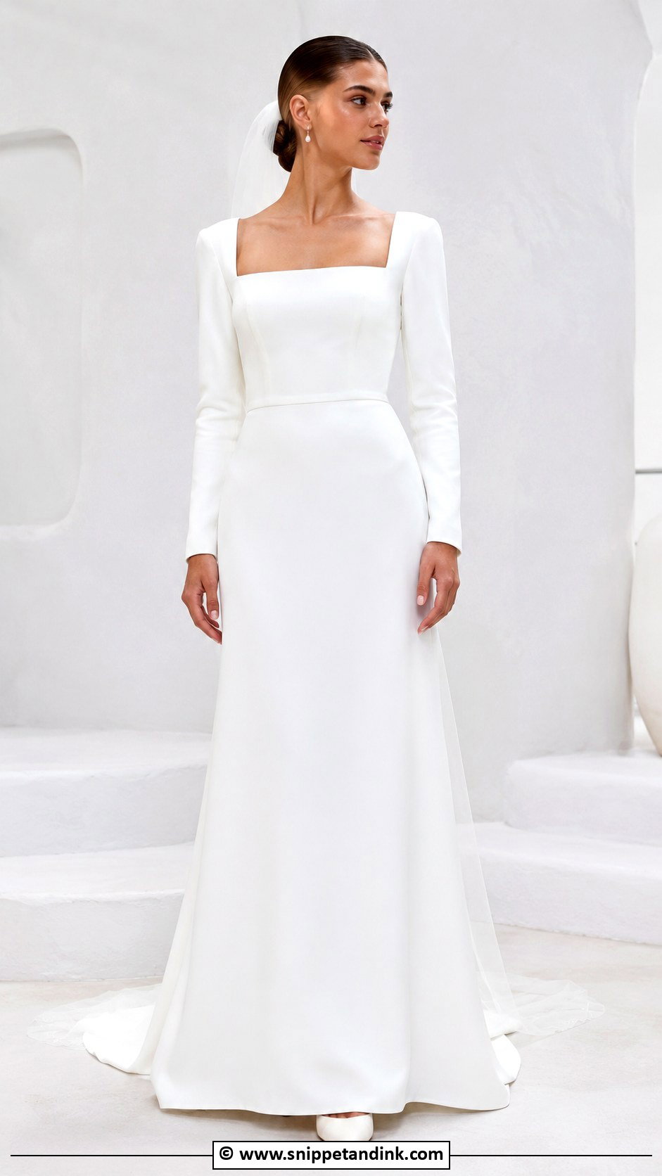 Long Sleeve Square Neck Wedding Dress - Snippet and Ink - 30 Wedding Dresses Long Sleeve