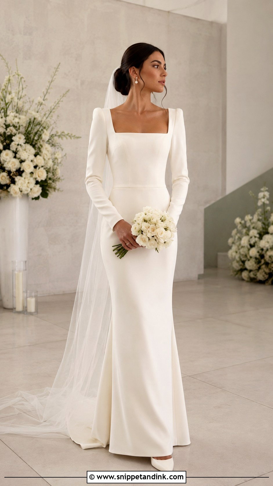 Long Sleeve Square Neck Wedding Dress - Snippet and Ink - 20 Best Wedding Dresses Long Sleeves