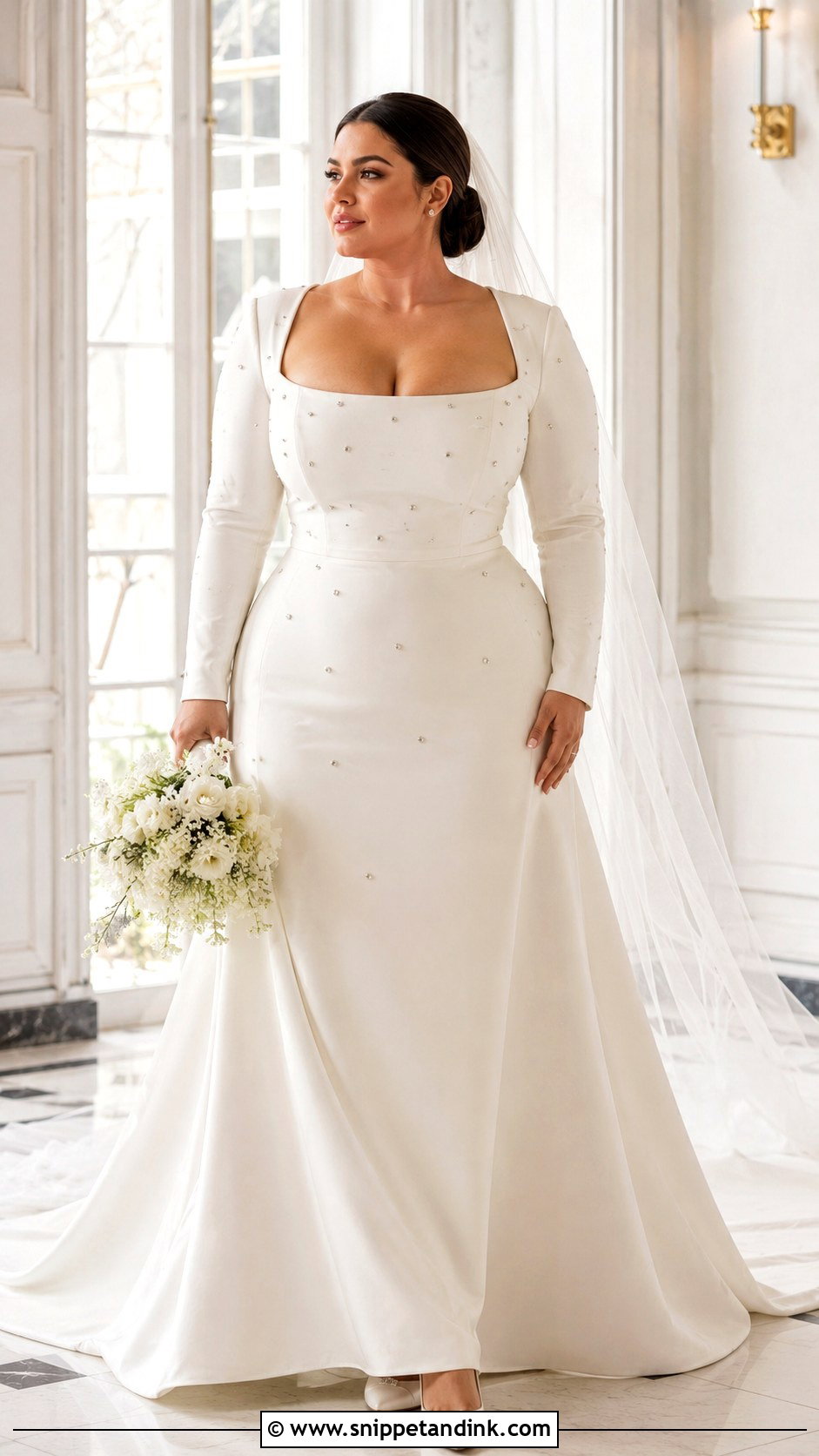 Long Sleeve Square Neck Wedding Dress - Snippet and Ink - 20 Big Bust Wedding Dresses