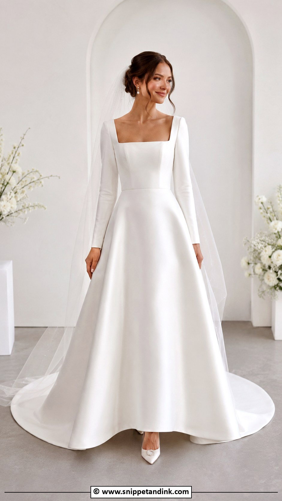 Long Sleeve Square Neck Wedding Dress - Snippet and Ink - 25 Elegant Long Sleeve Wedding Dresses