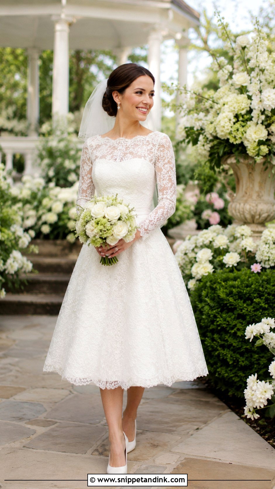 Long Sleeve Tea Length Wedding Dress - Snippet and Ink - 30 Sleeve Wedding Dress Ideas