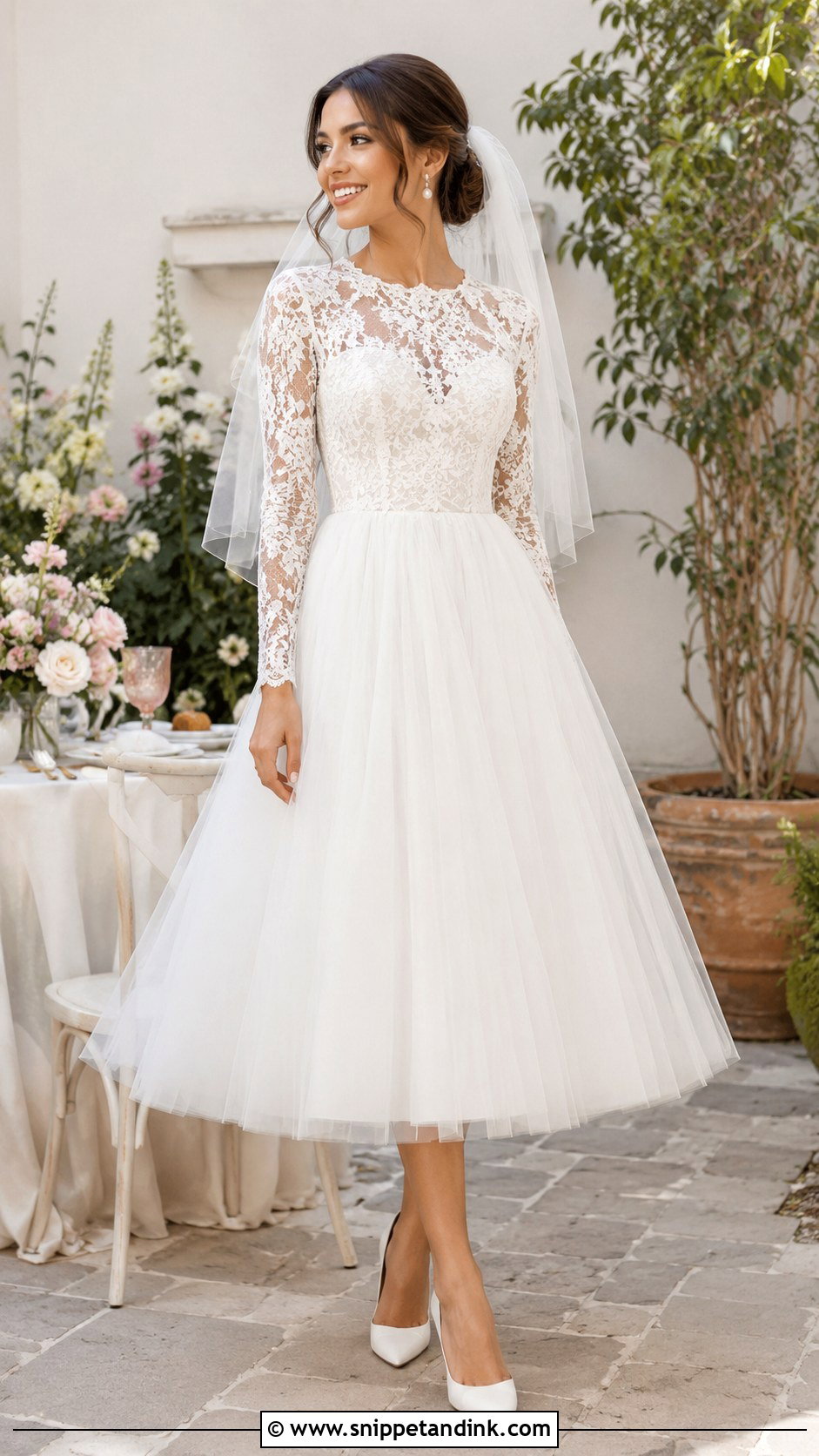 Long Sleeve Tea Length Wedding Dress - Snippet and Ink - 35 Long Sleeve Wedding Dress Ideas