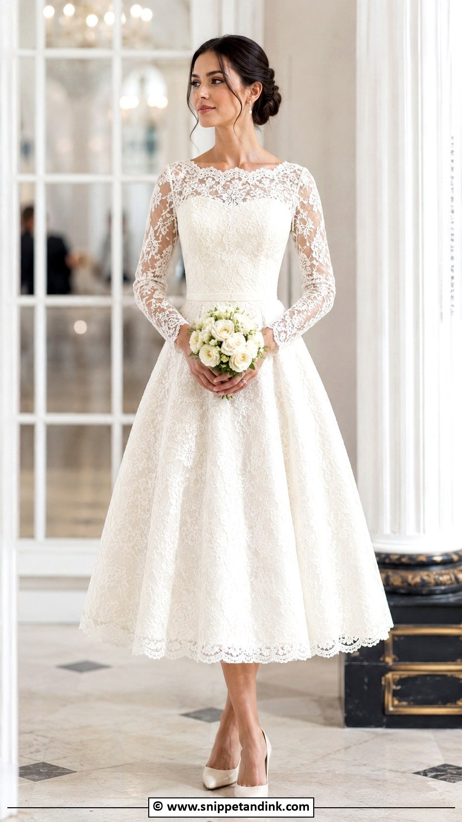 Long Sleeve Tea Length Wedding Dress - Snippet and Ink - 30 Tea Length Wedding Dress Ideas
