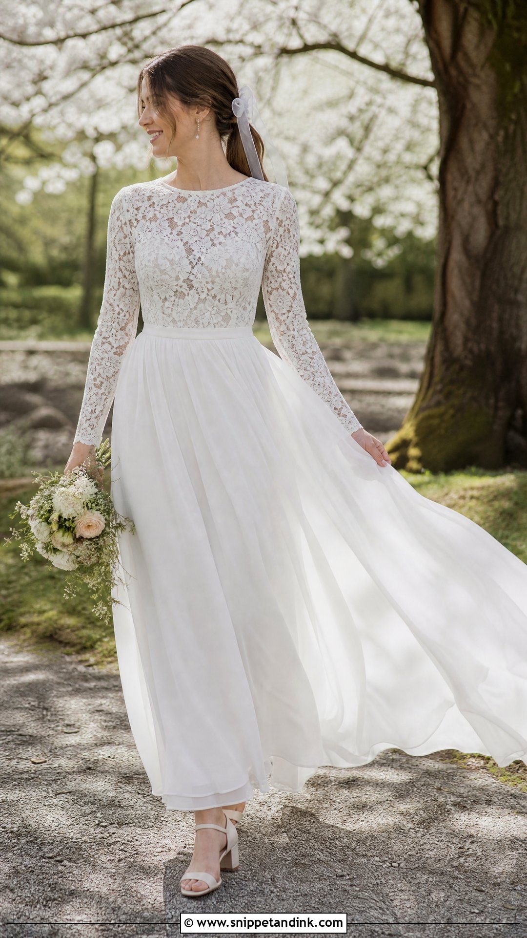 Long Sleeve Top And Chiffon Skirt Wedding Dress - Snippet and Ink - 20 Skirt Wedding Dress Ideas
