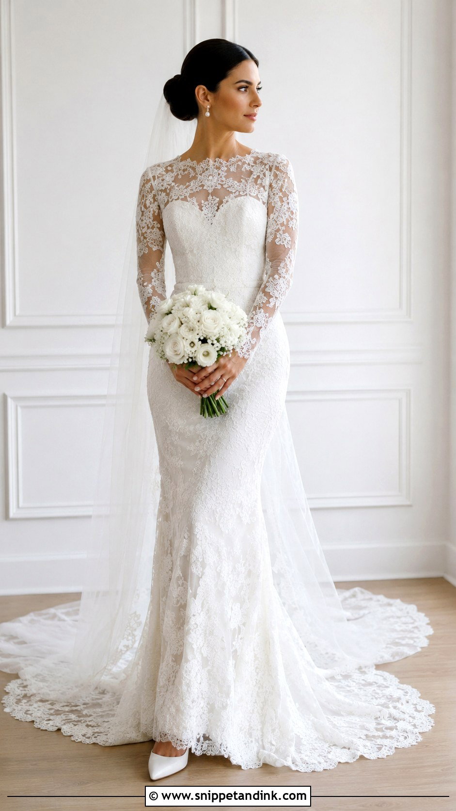 Long Sleeve Train Wedding Dress - Snippet and Ink - 25 Wedding Dress Train Ideas