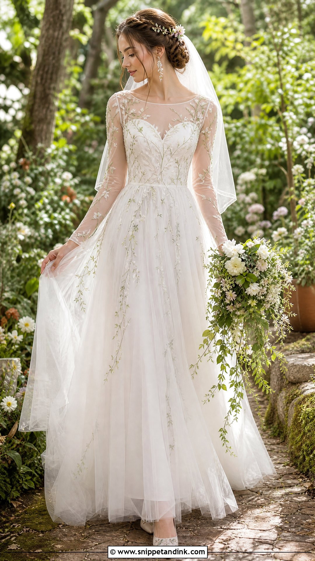 Long Sleeve Tulle Fairy Garden Wedding Dress - Snippet and Ink - 20 Fairy Garden Wedding Dress Ideas