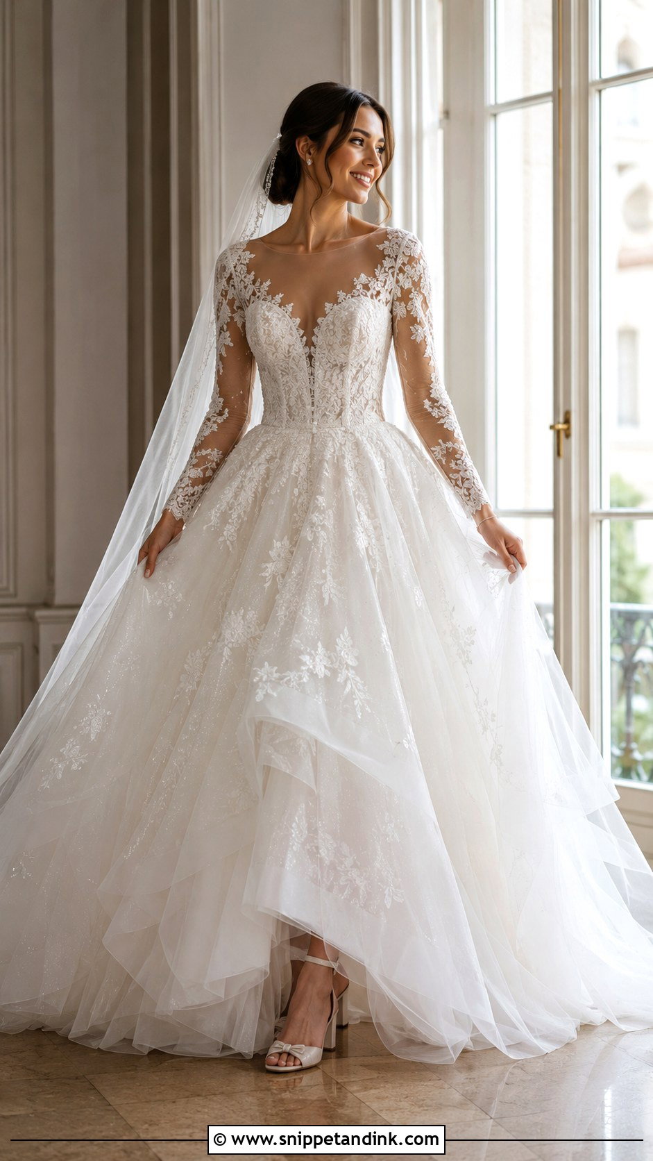 Long Sleeve Tulle Princess Wedding Dress - Snippet and Ink - 20 Big Poofy Princesses Wedding Dresses
