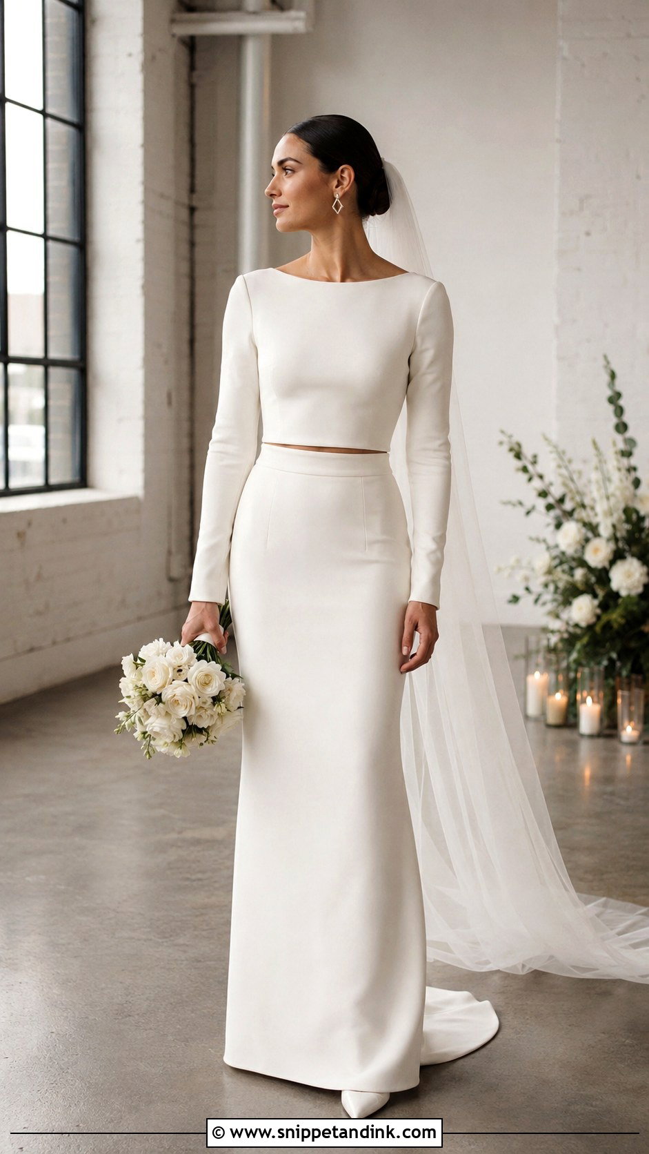 Long Sleeve Two Piece Wedding Dress - Snippet and Ink - 20 Long Sleeve Minimalist Wedding Dress Ideas