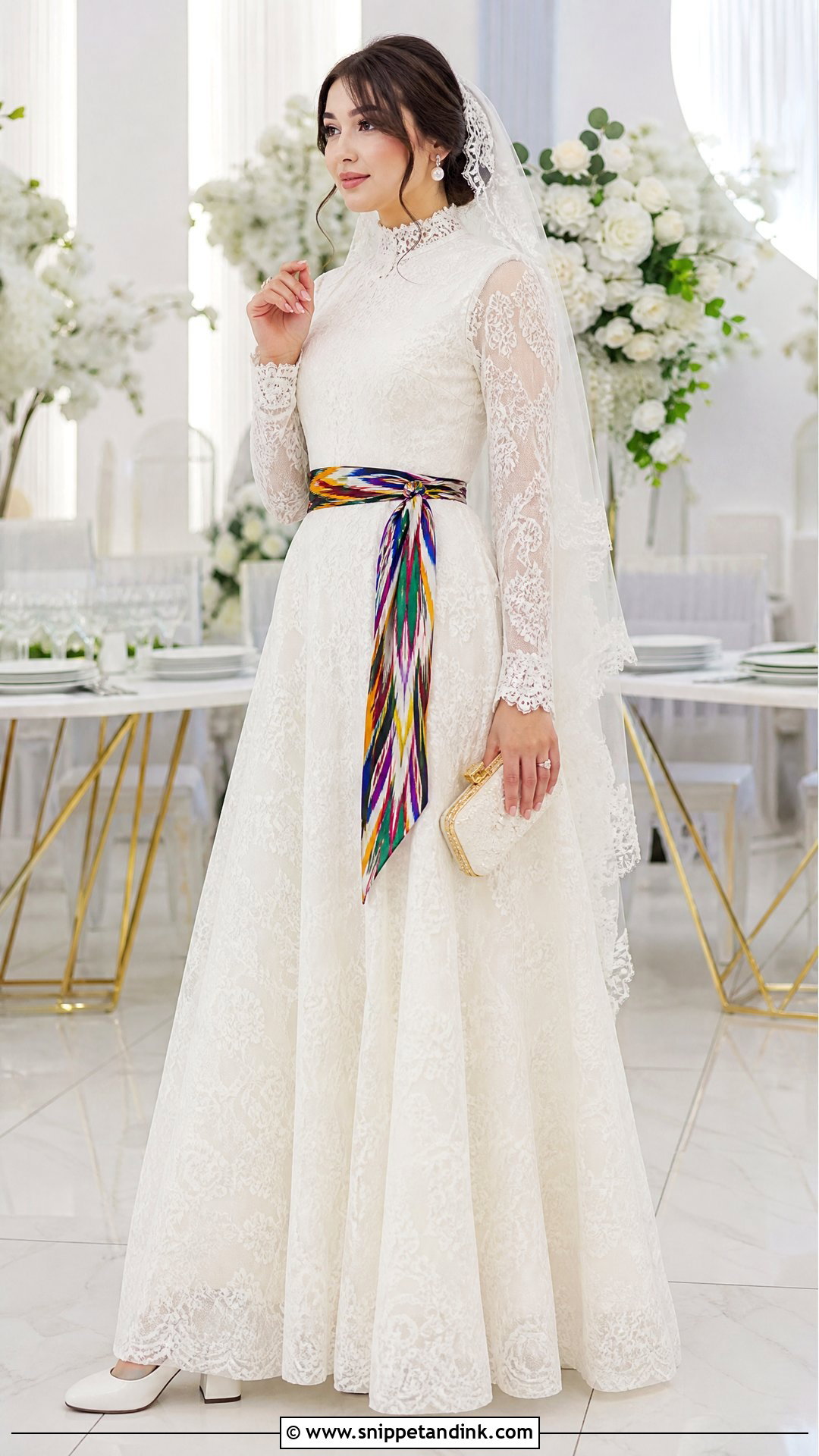Long Sleeve Uzbek Lace Wedding Dress - Snippet and Ink - 20 Uzbek Wedding Dress Ideas