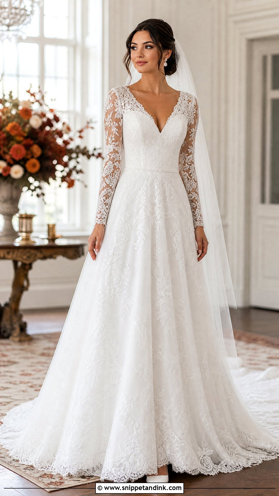 Long Sleeve V Neck Bridal Gown - Snippet and Ink - 20 V Neck Bridal Gown Ideas