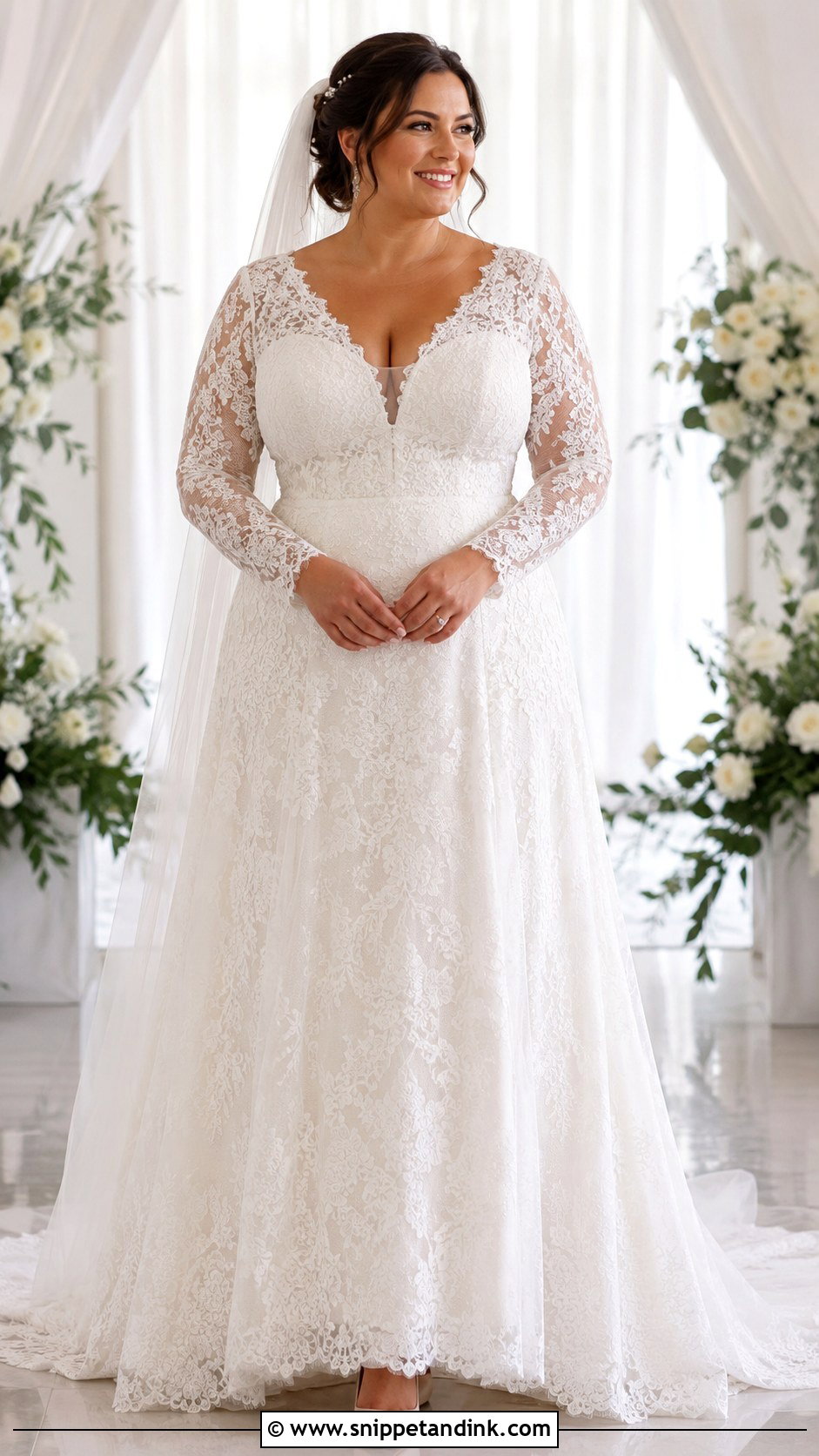 Long Sleeve V Neck Lace Wedding Dress - Snippet and Ink - 20 Large Bust Wedding Dress Ideas