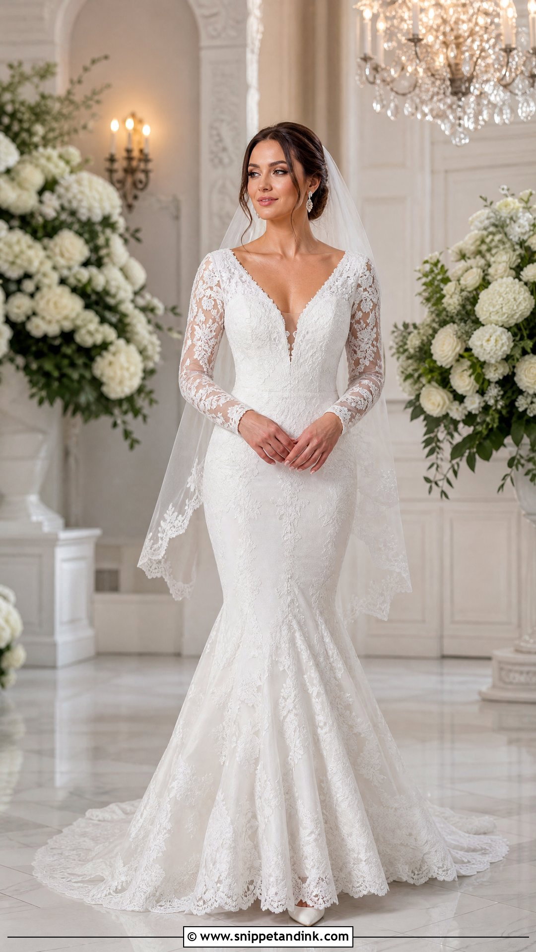 Long Sleeve V Neck Mermaid Wedding Dress - Snippet and Ink - 20 V Neck Mermaid Wedding Dress Ideas
