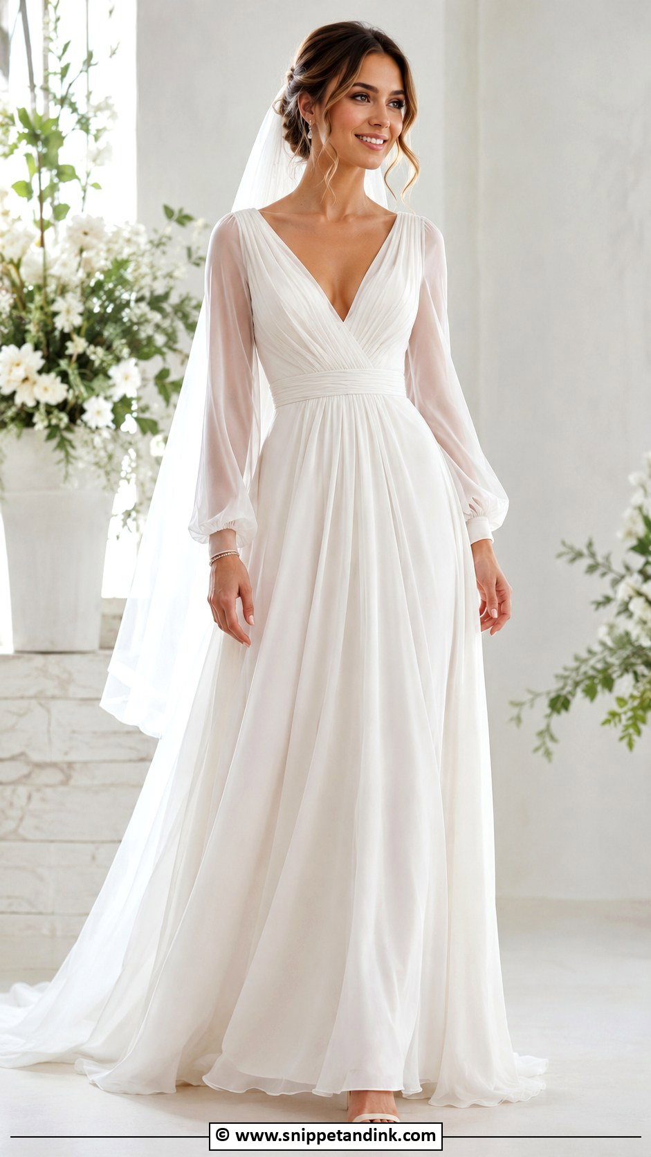 Long Sleeve V Neck Wedding Dress - Snippet and Ink - 30 Wedding Dresses Long Sleeve