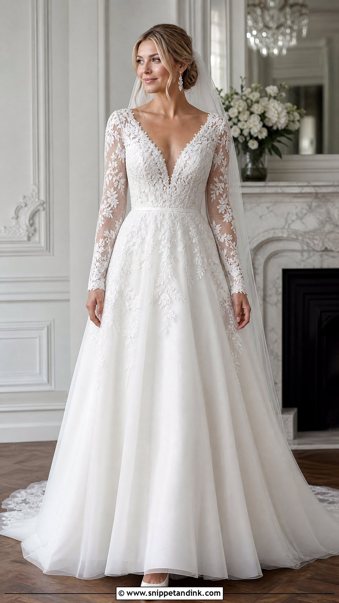 Long Sleeve V Neck Wedding Dress - Snippet and Ink - 20 Wedding Dresses for Inverted Triangle