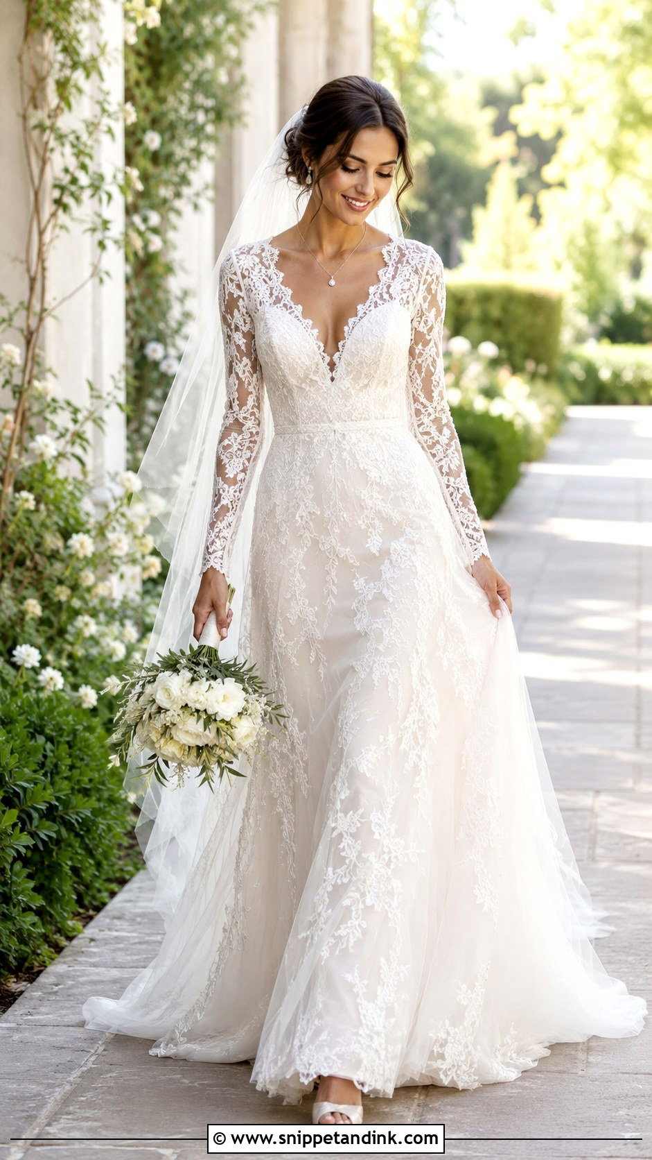 Long Sleeve V Neck Wedding Dress - Snippet and Ink - 30 Sleeve Wedding Dress Ideas