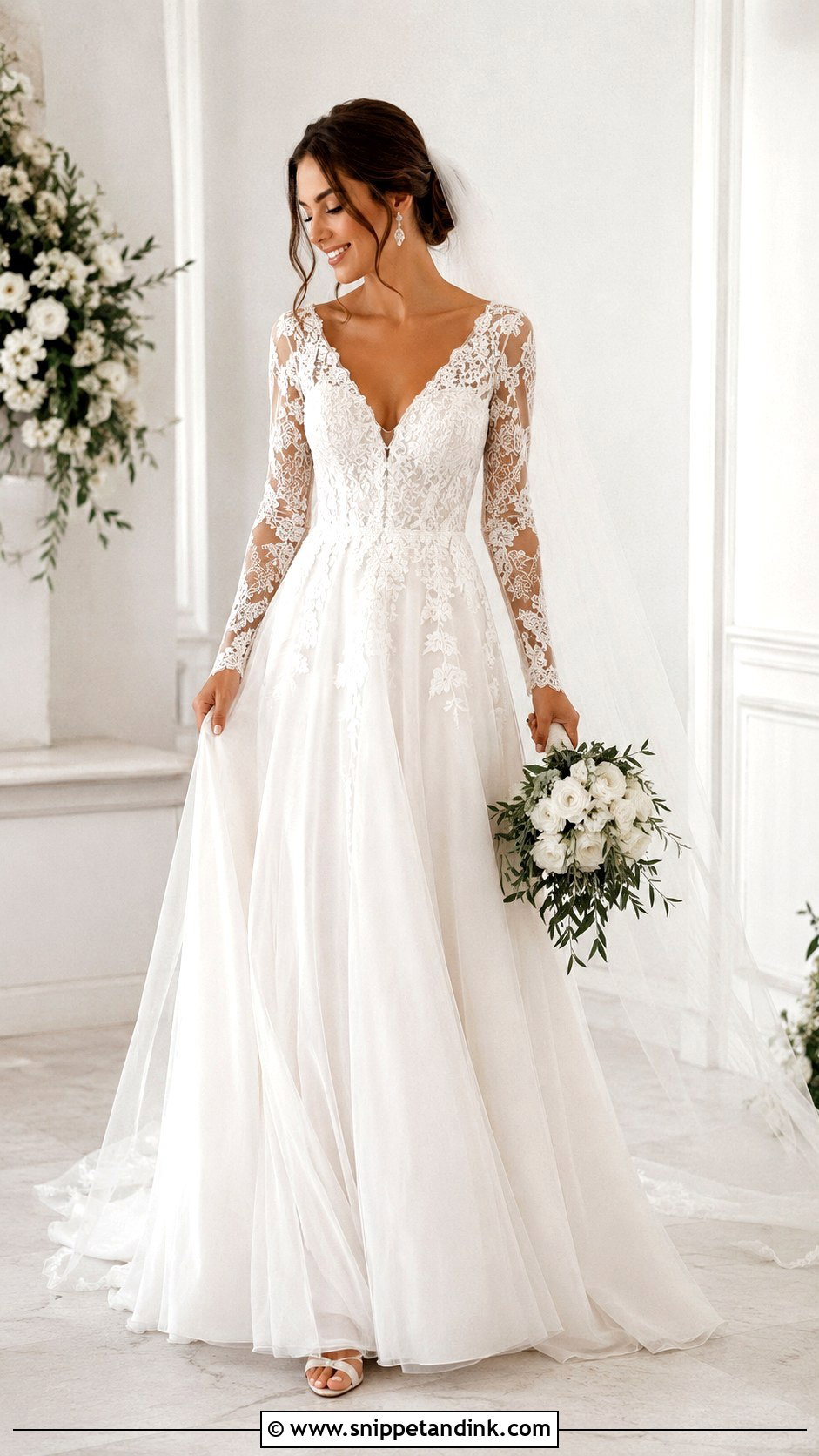 Long Sleeve V Neck Wedding Dress - Snippet and Ink - 35 Long Sleeve Wedding Dress Ideas