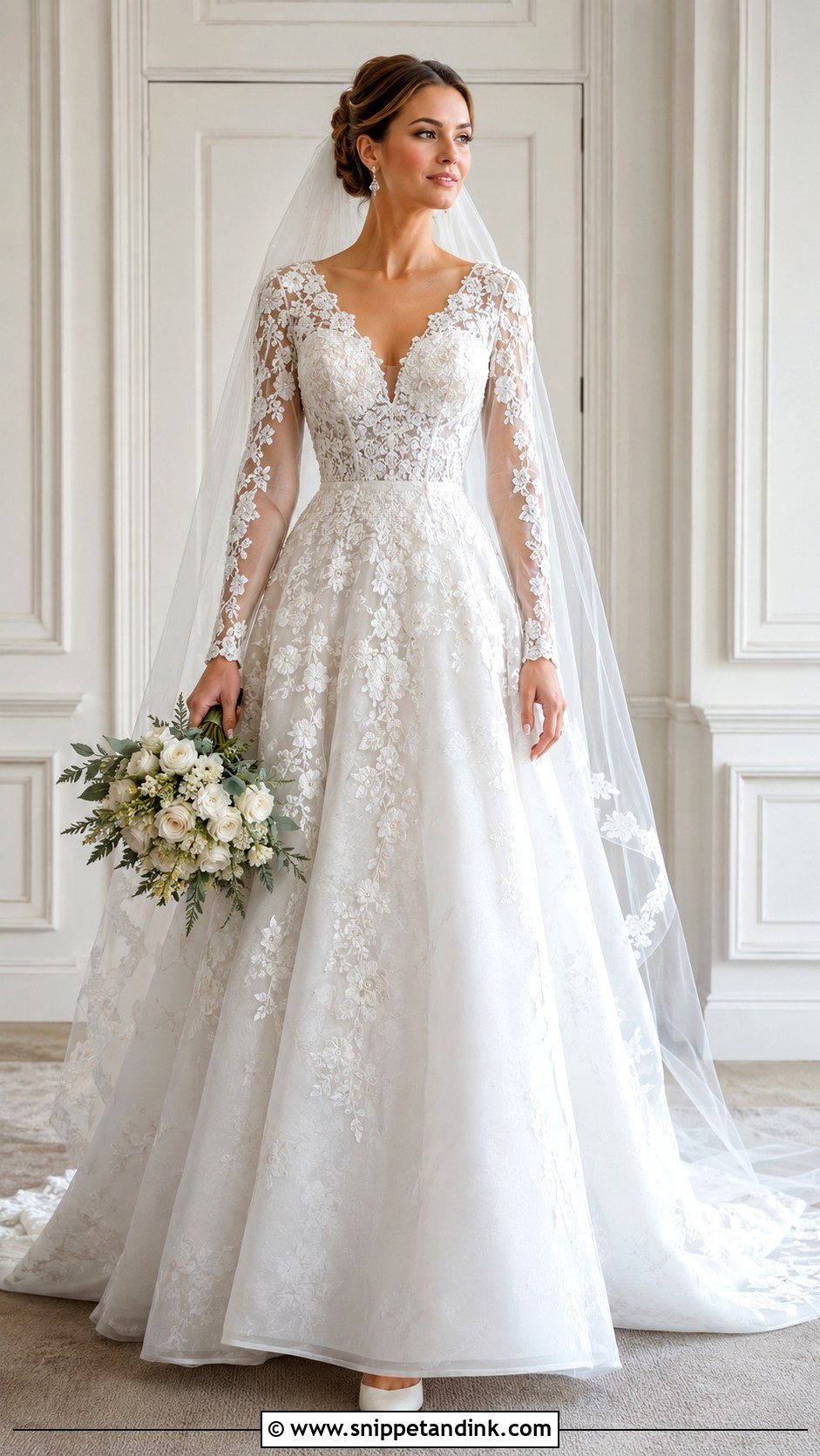 Long Sleeve V Neck Wedding Dress - Snippet and Ink - 20 Broad Shoulder Wedding Dress Ideas