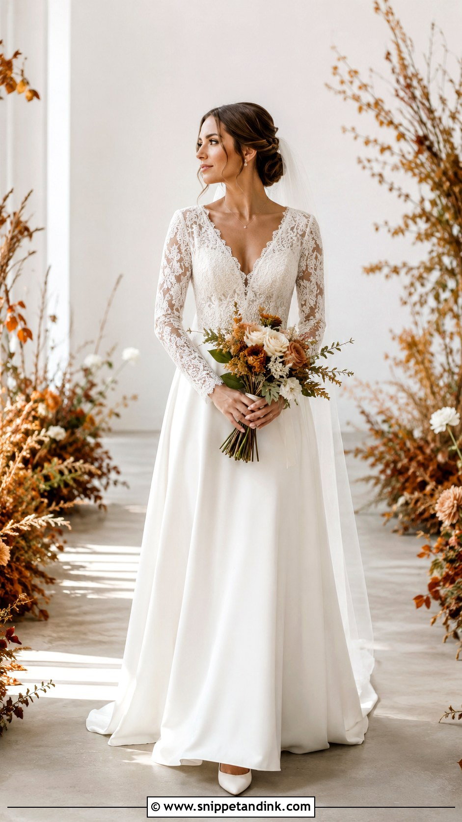 Long Sleeve V Neck Wedding Dress - Snippet and Ink - 20 Inverted Triangle Wedding Dress Ideas
