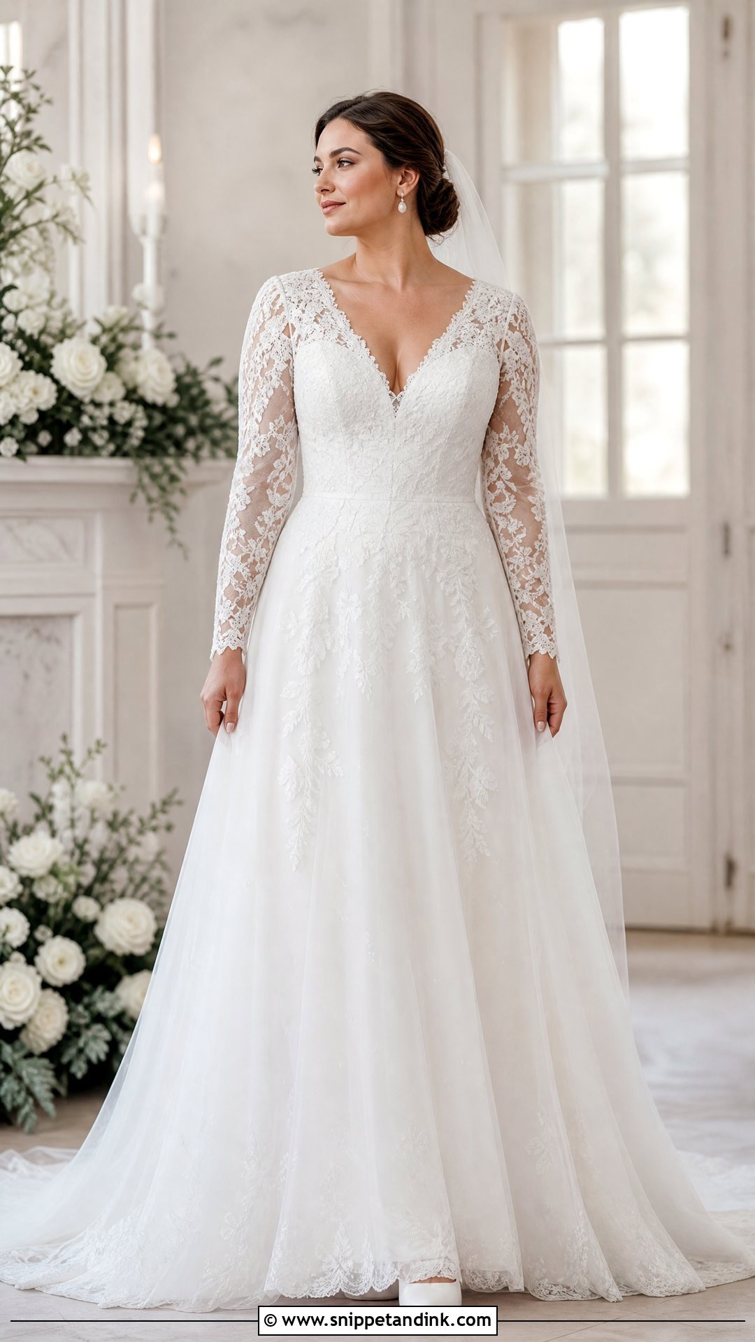 Long Sleeve V Neck Wedding Dress for Broad Shoulders - Snippet and Ink - 20 Wedding Dresses for Broad Shoulders