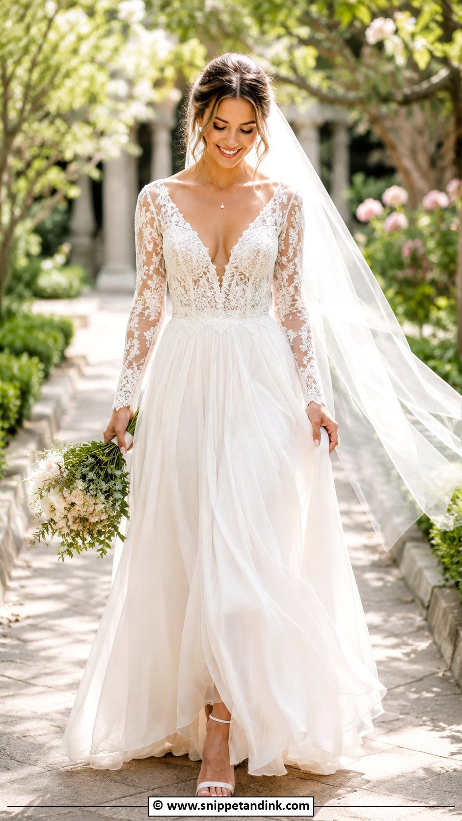 Long Sleeve V Neck Wedding Dress - Snippet and Ink - 25 Elegant Long Sleeve Wedding Dresses