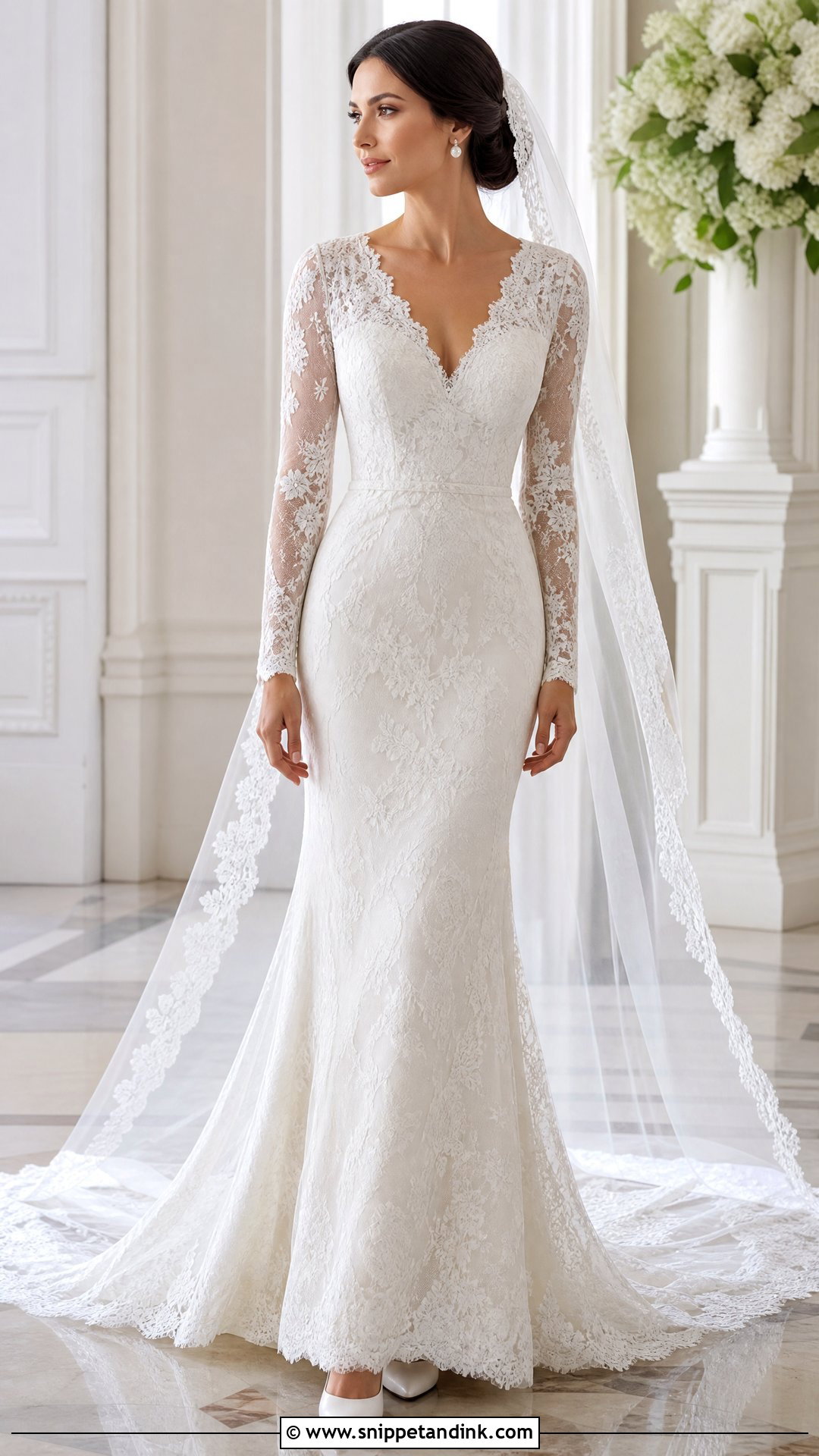 Long Sleeve V Neck Wedding Gown - Snippet and Ink - 20 V Neck Wedding Gown Ideas