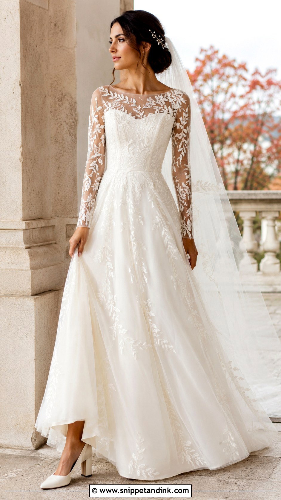 Long Sleeve Vine Embroidered Wedding Gown - Snippet and Ink - 20 Embroidered Wedding Gown Ideas