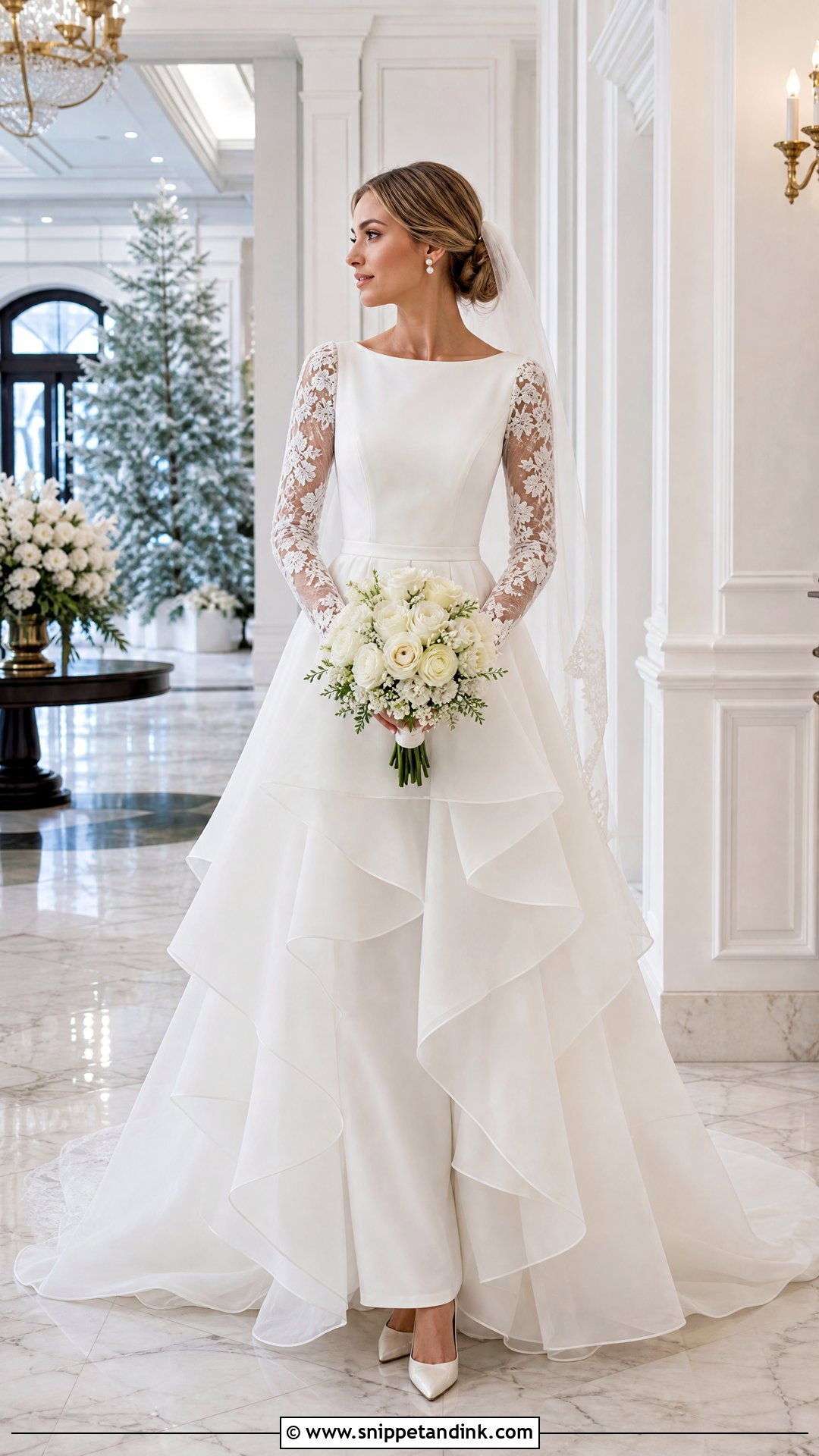Long Sleeve Waterfall Wedding Dress - Snippet and Ink - 20 Waterfall Wedding Dress Ideas