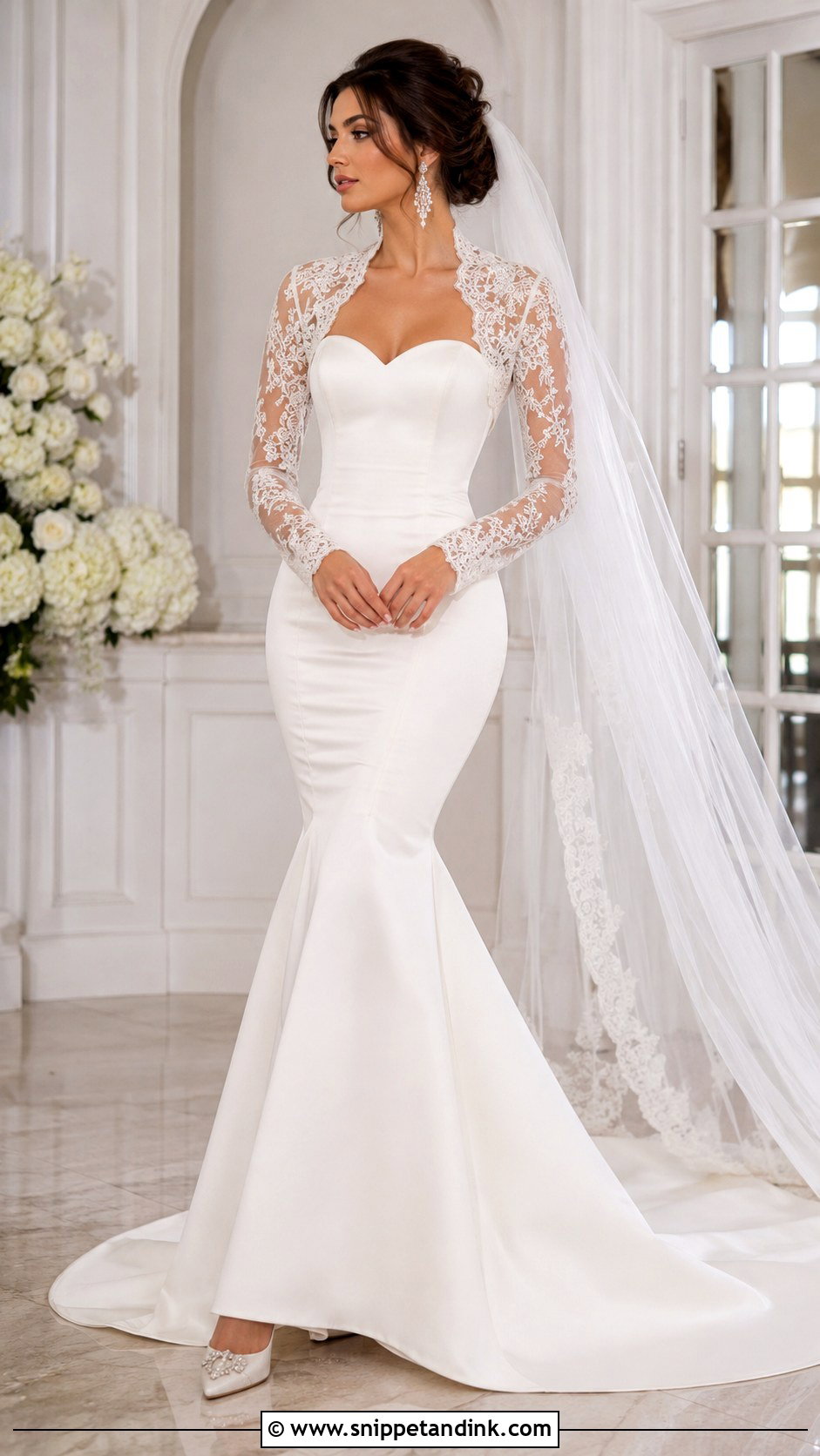 Long Sleeve Wedding Bolero With Mermaid Dress - Snippet and Ink - 25 Wedding Bolero Ideas